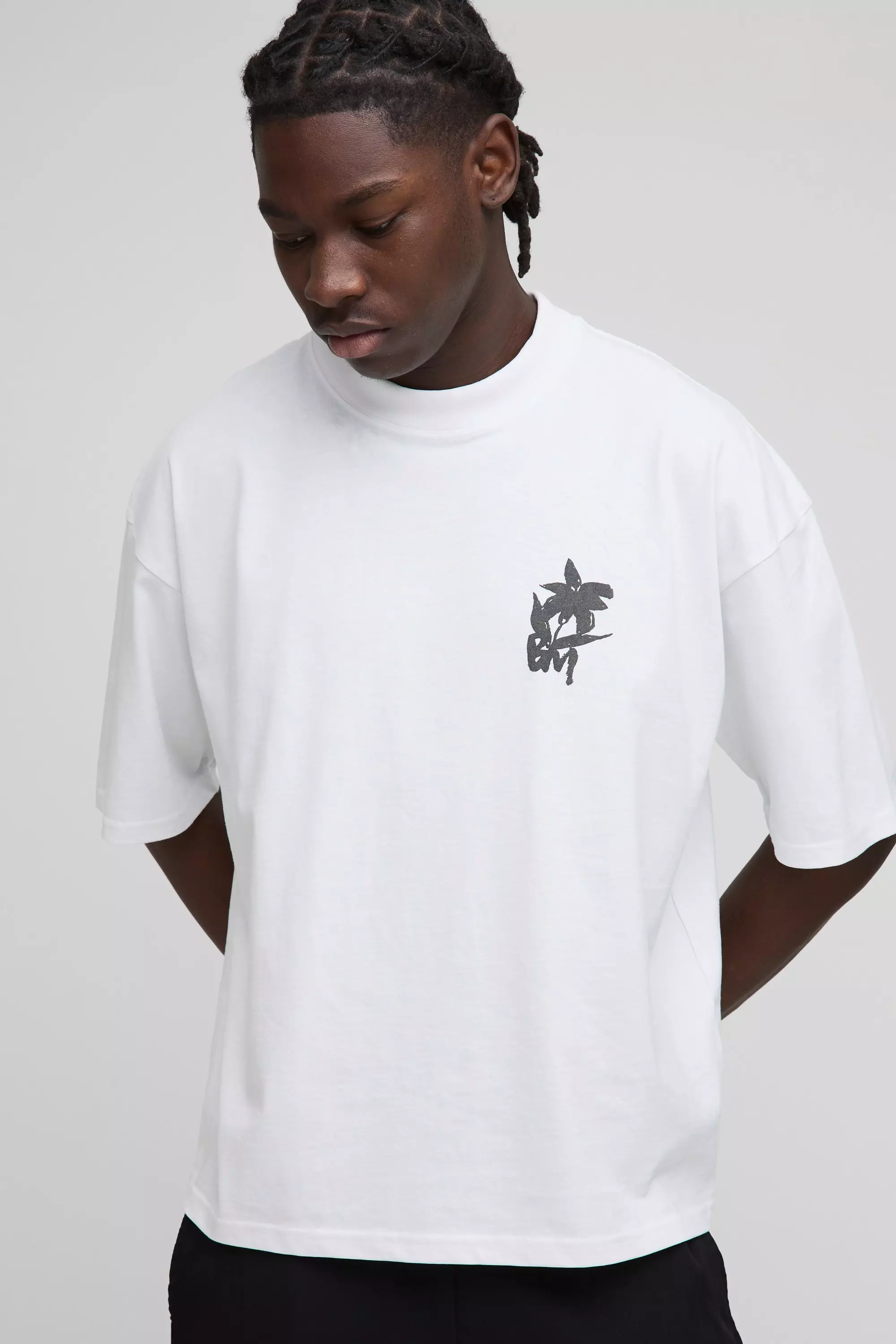 T-shirt oversize fleuri à col montant, White autre image