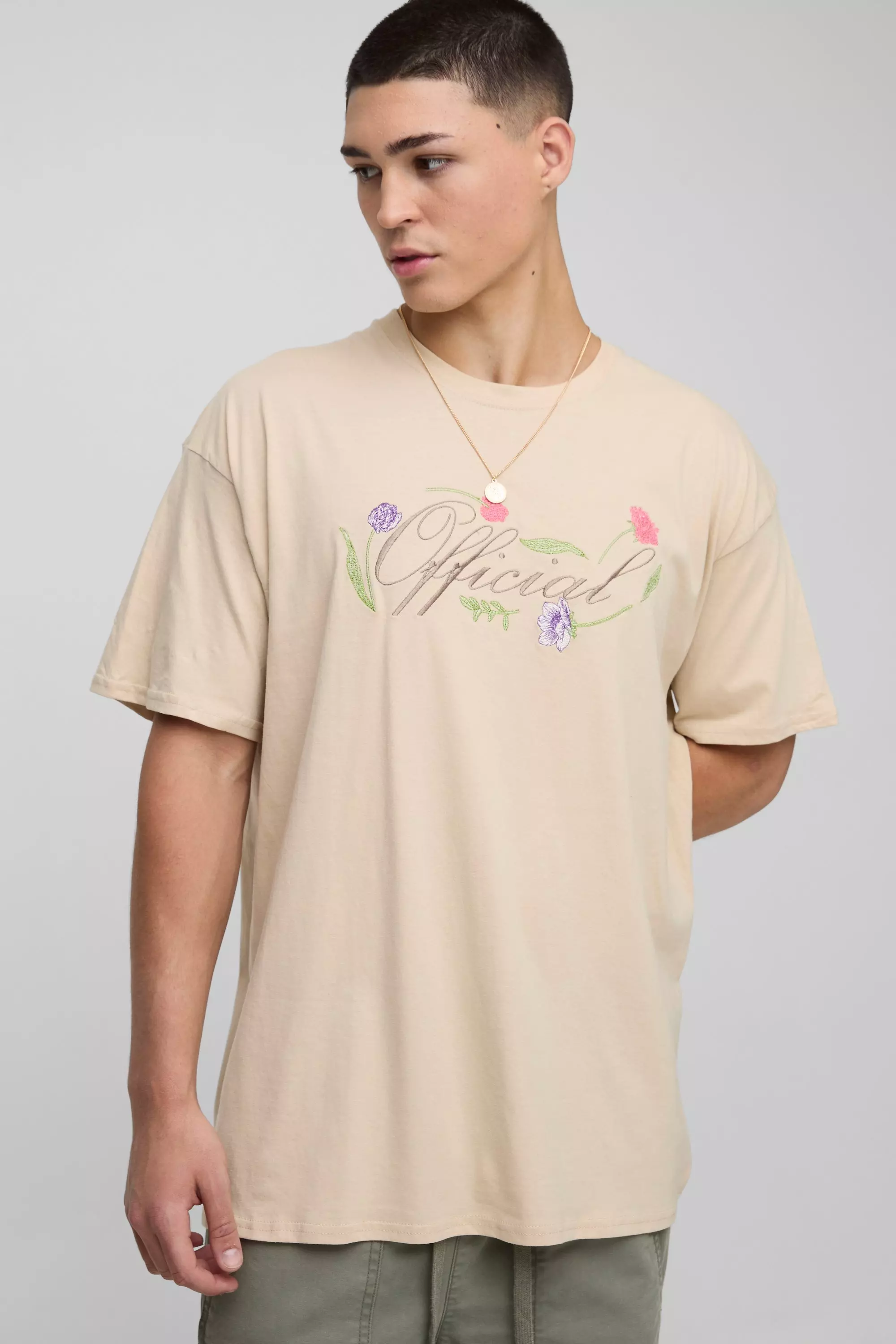 T-shirt oversize Official con ricami di fiori, Stone immagine alternativa