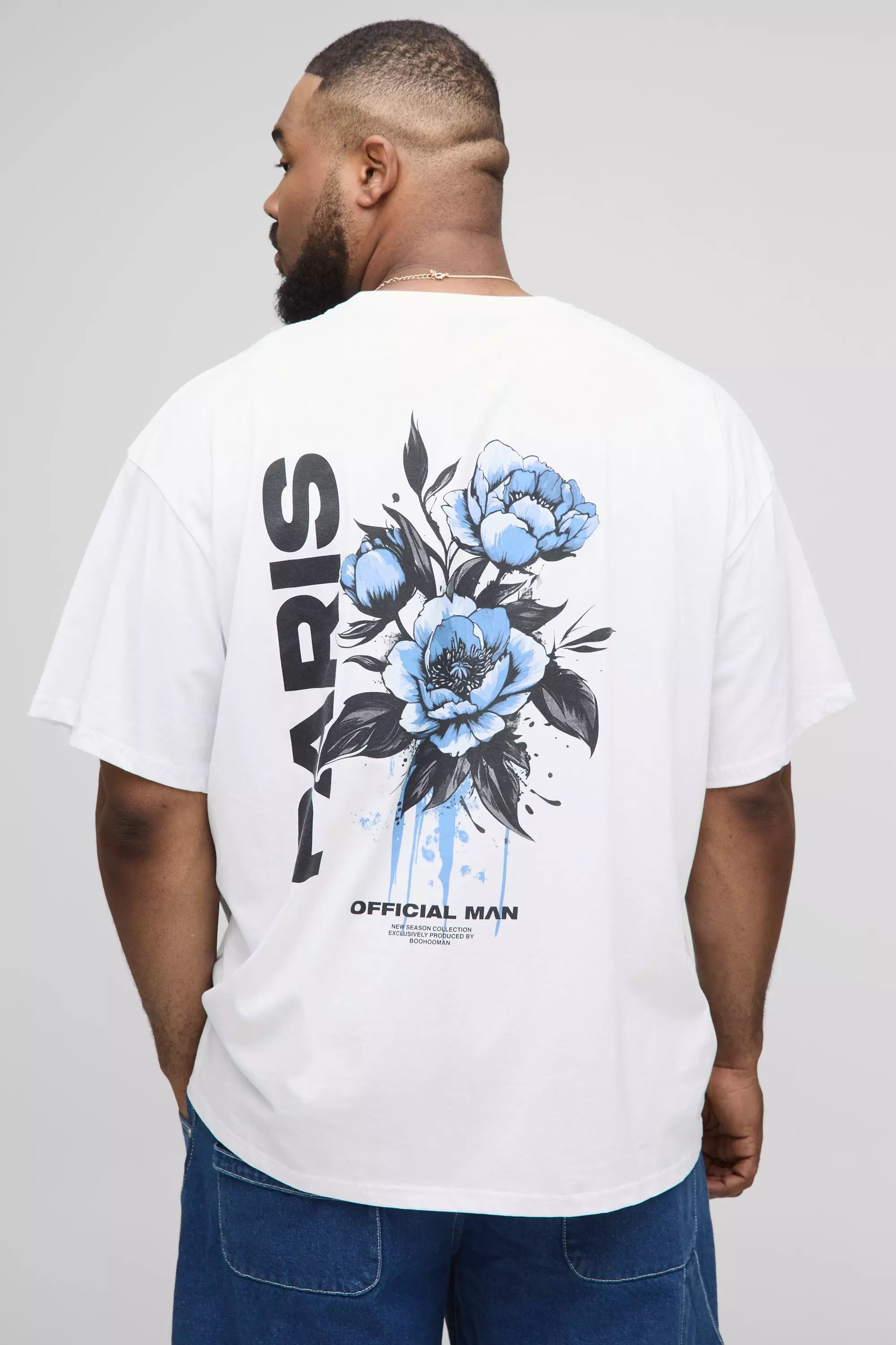 Plus Oversized Paris Floral T-Shirt White