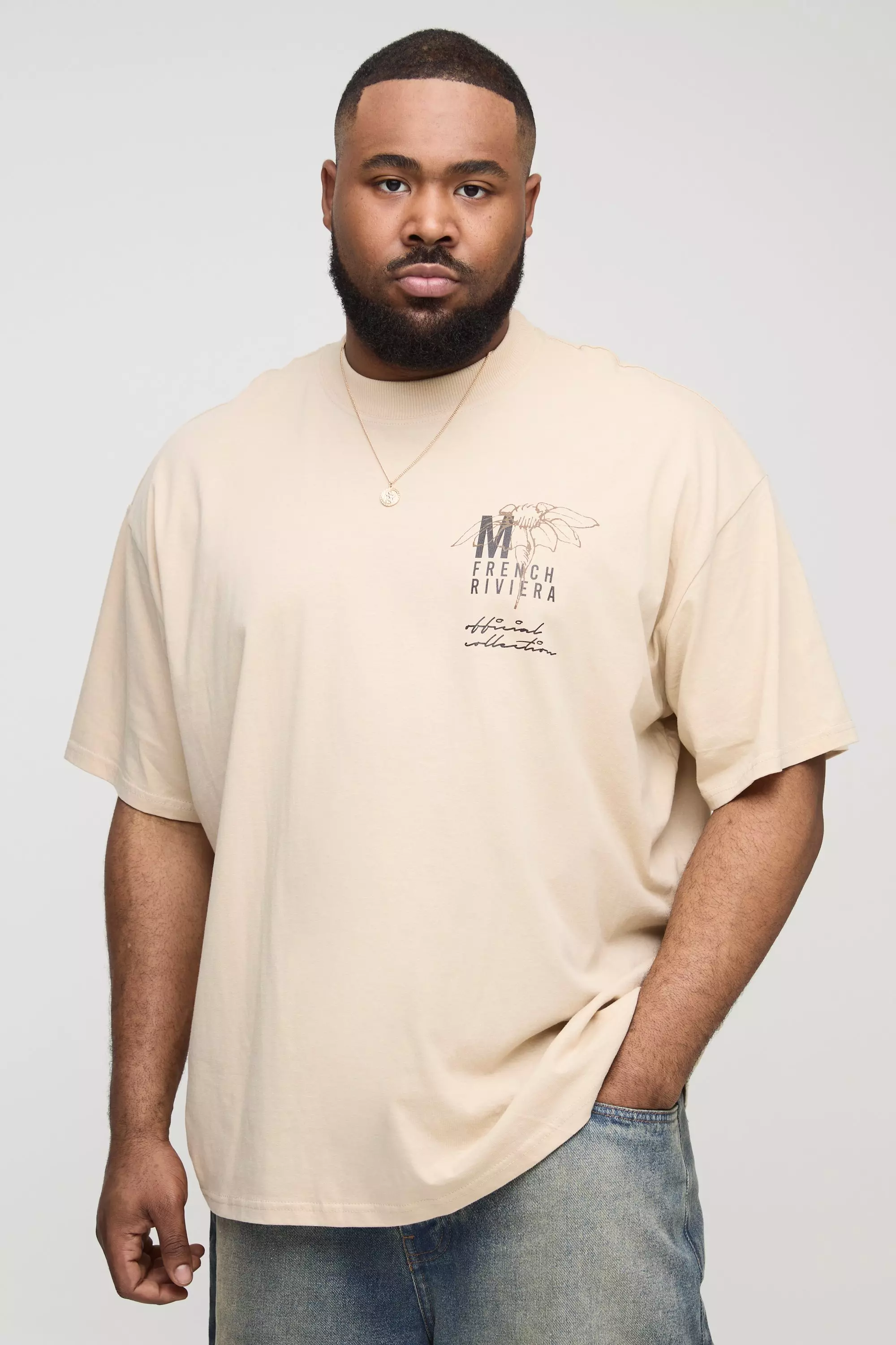 Plus Oversized Extended Neck Monaco Floral Graphic T Shirt | boohooMAN USA