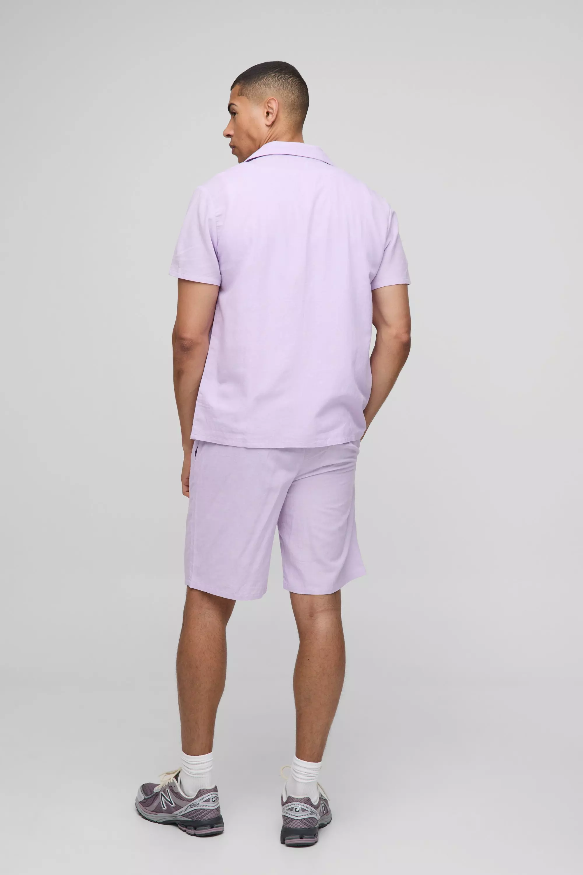 Regular Revere Linen Look Shirt & Short Set | boohooMAN USA