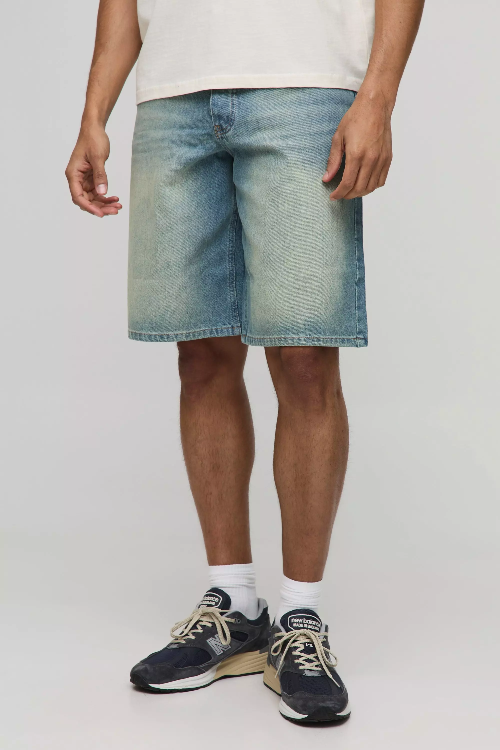 Regular Fit Washed Denim Jorts Antique blue