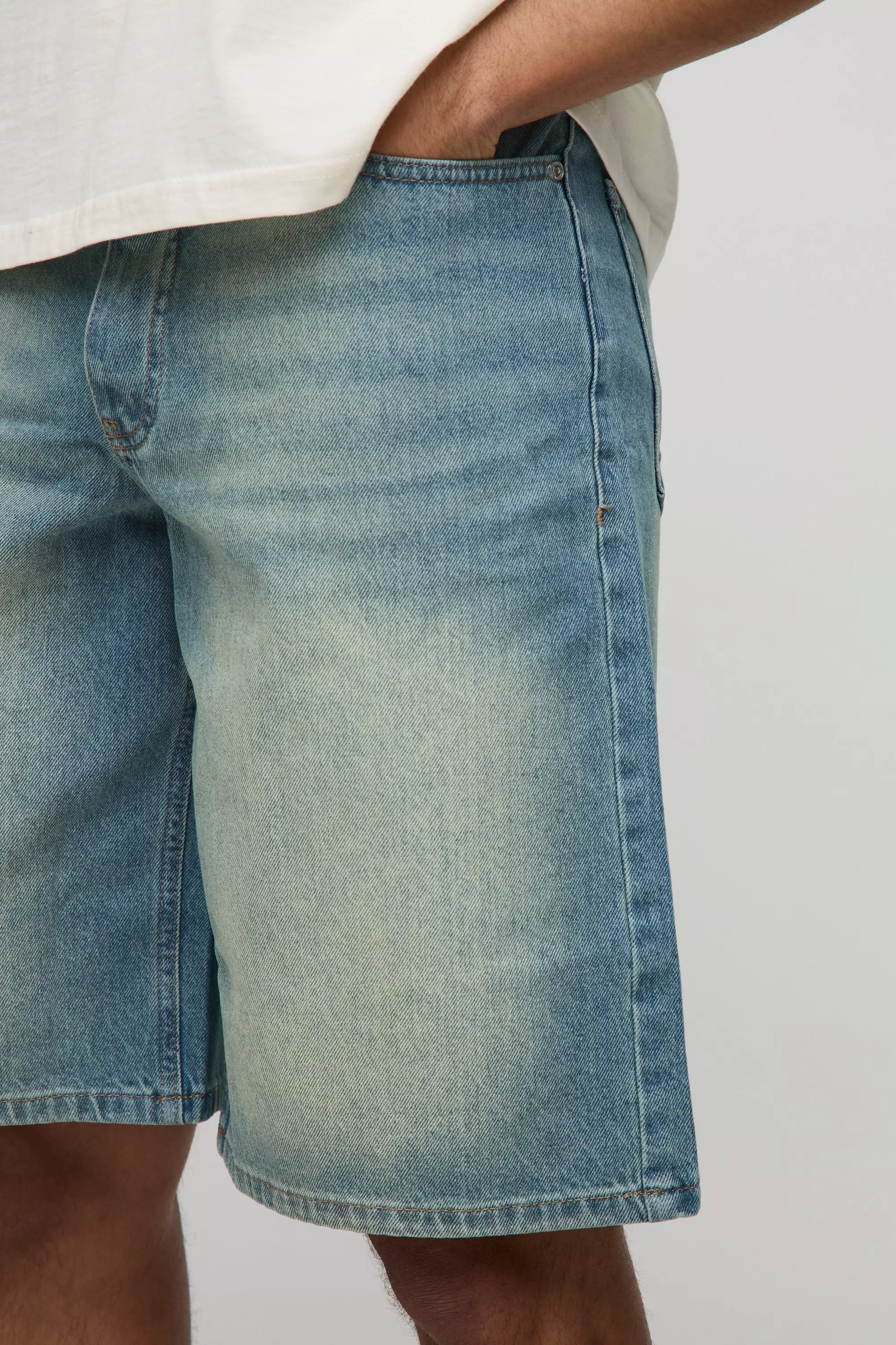 Regular Fit Washed Denim Jorts | boohooMAN USA