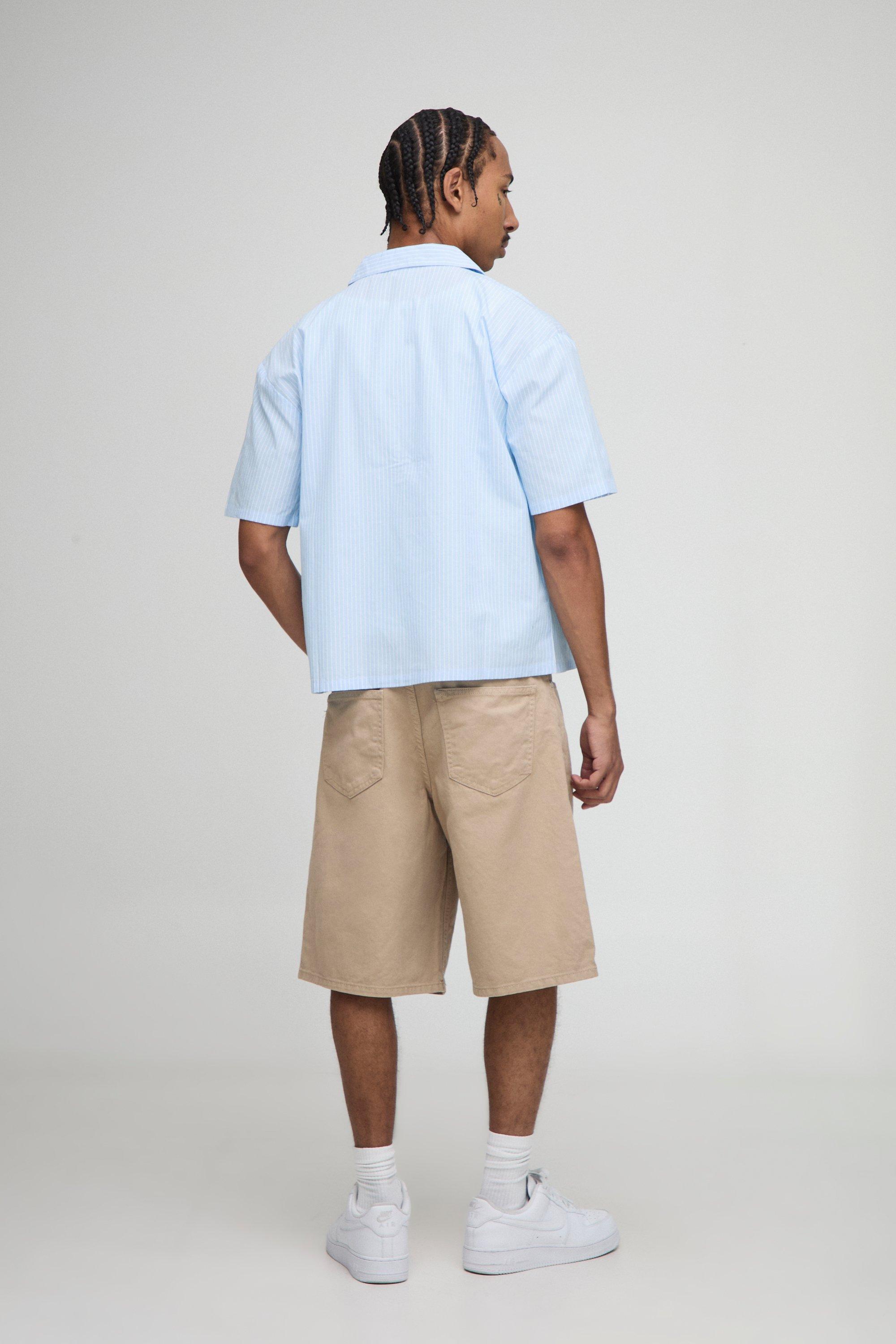 Regular Fit Washed Denim Jorts | boohooMAN USA