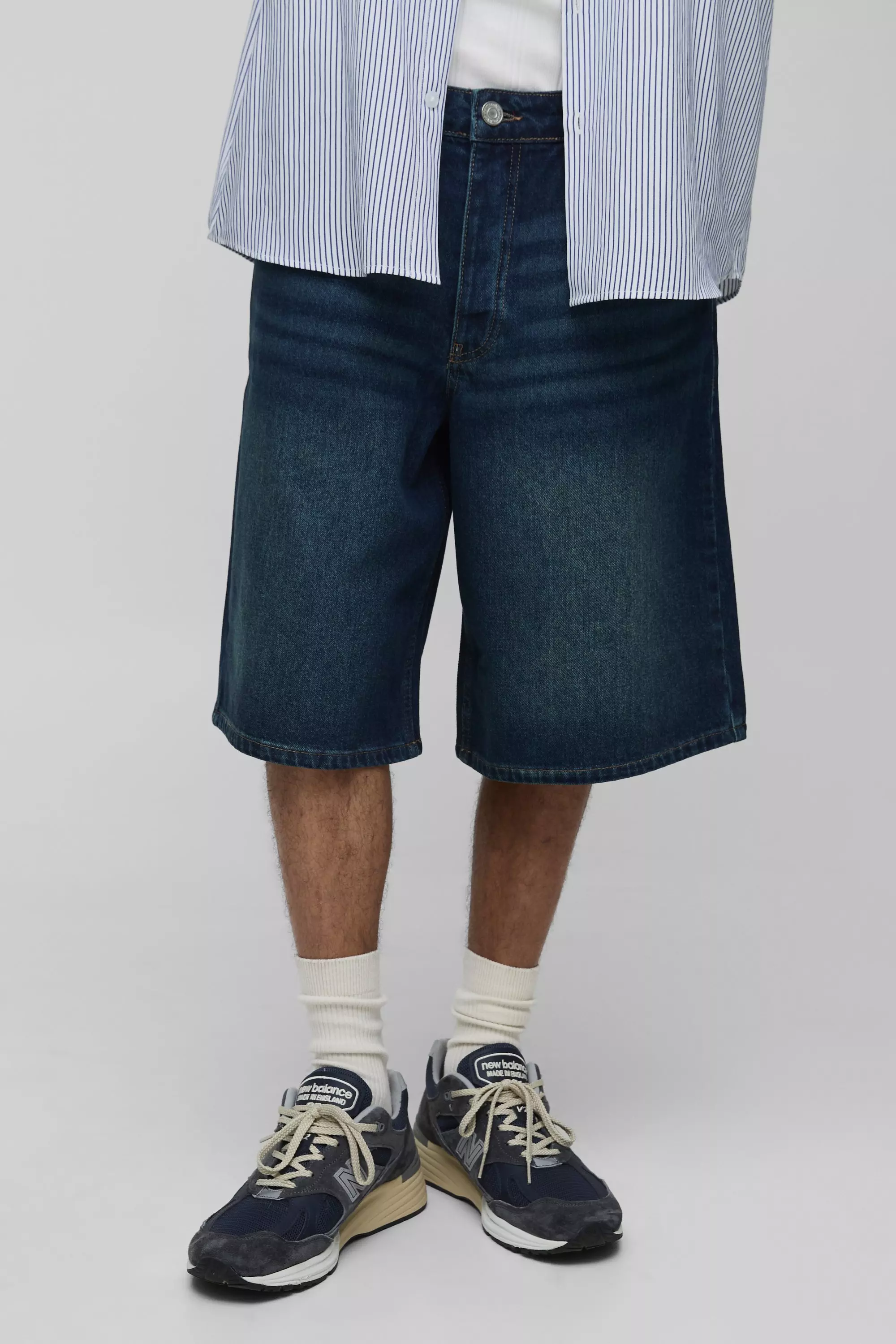 Regular Fit Washed Denim Jorts Mid blue