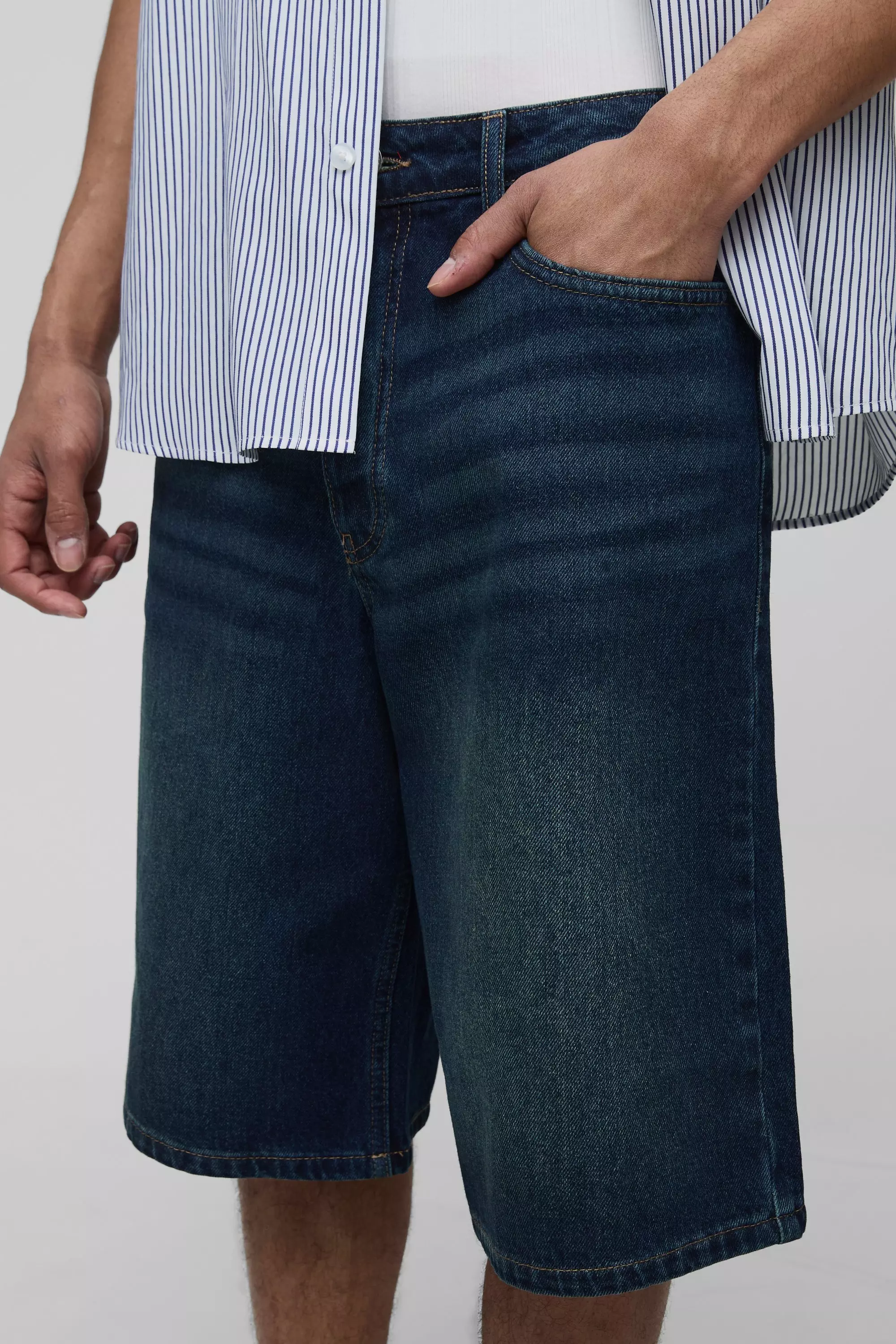 Regular Fit Washed Denim Jorts | boohooMAN USA