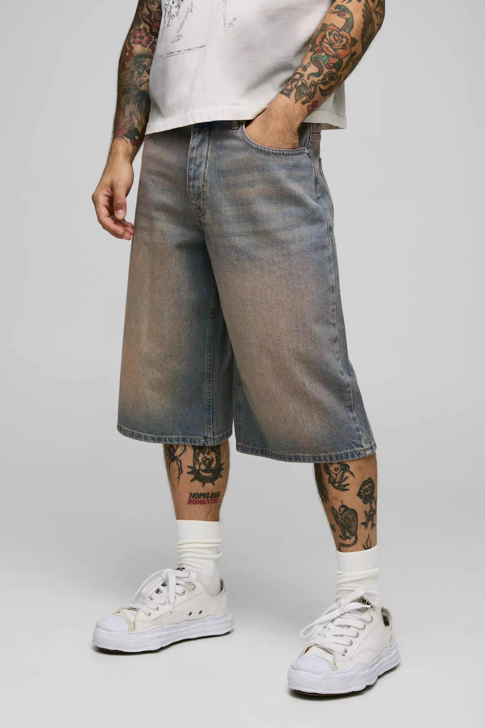 Longline Washed Denim Jorts Antique wash