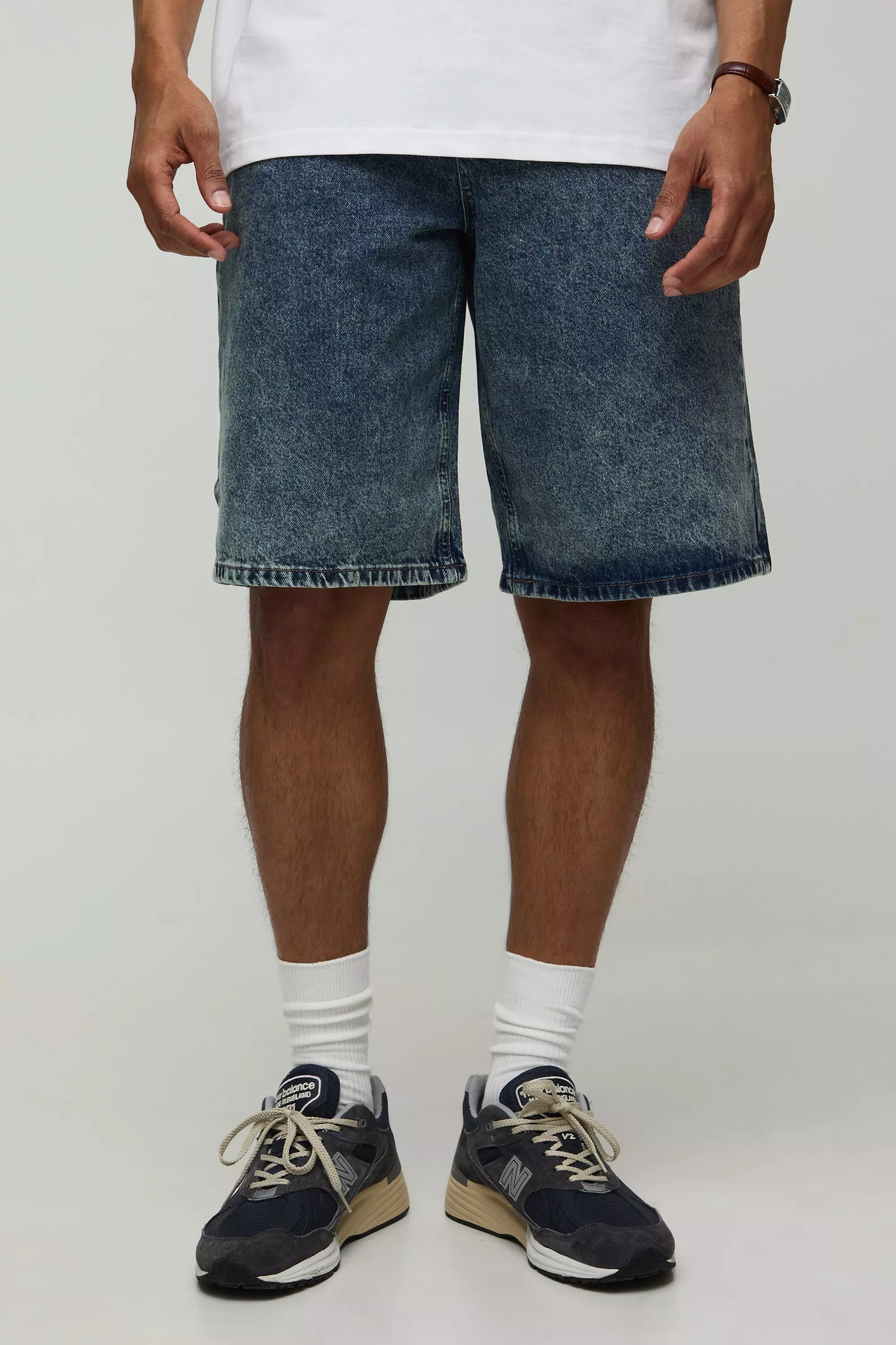 Baggy Fit Acid Wash Denim Shorts Antique wash