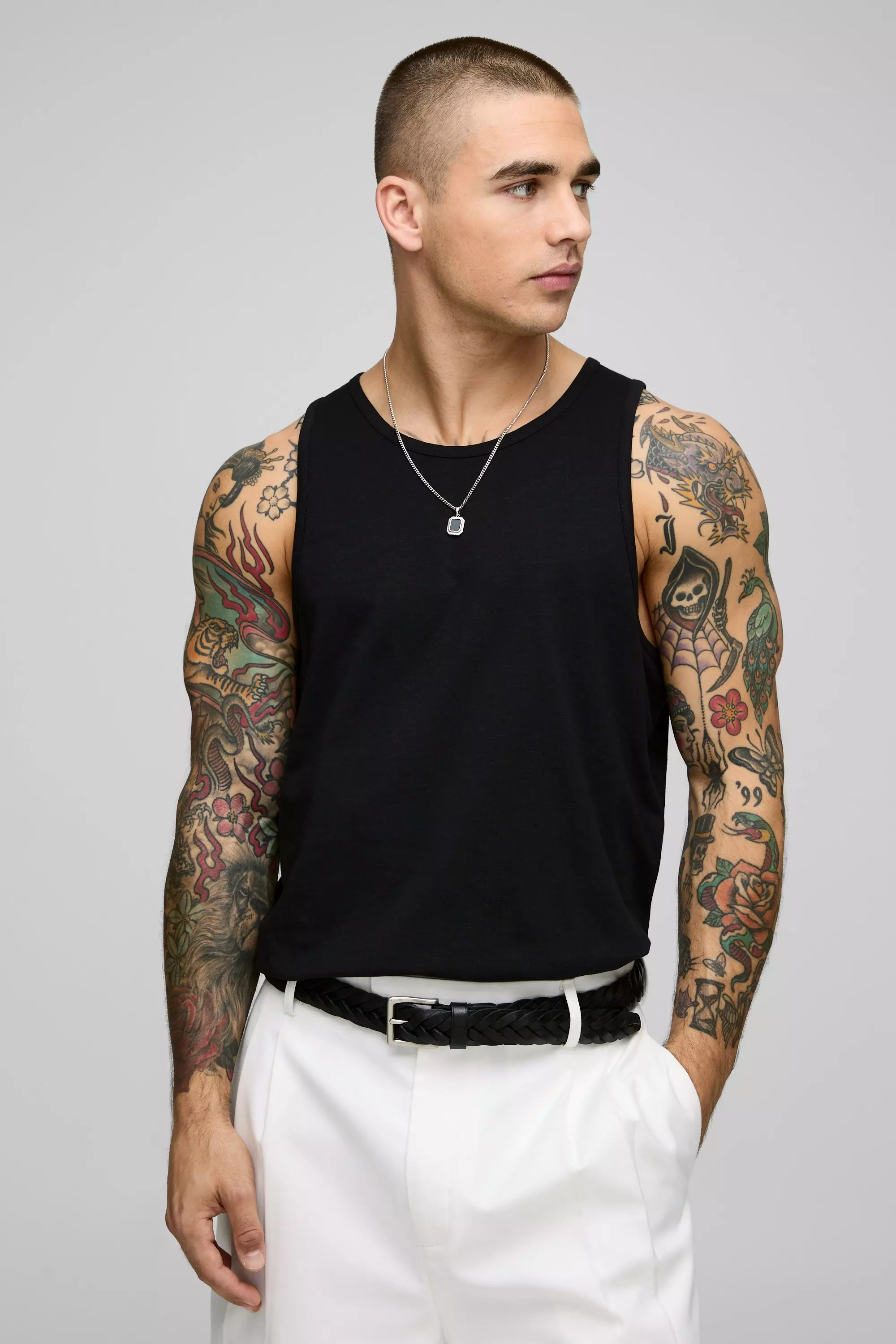 Regular Fit Slub Vest Black