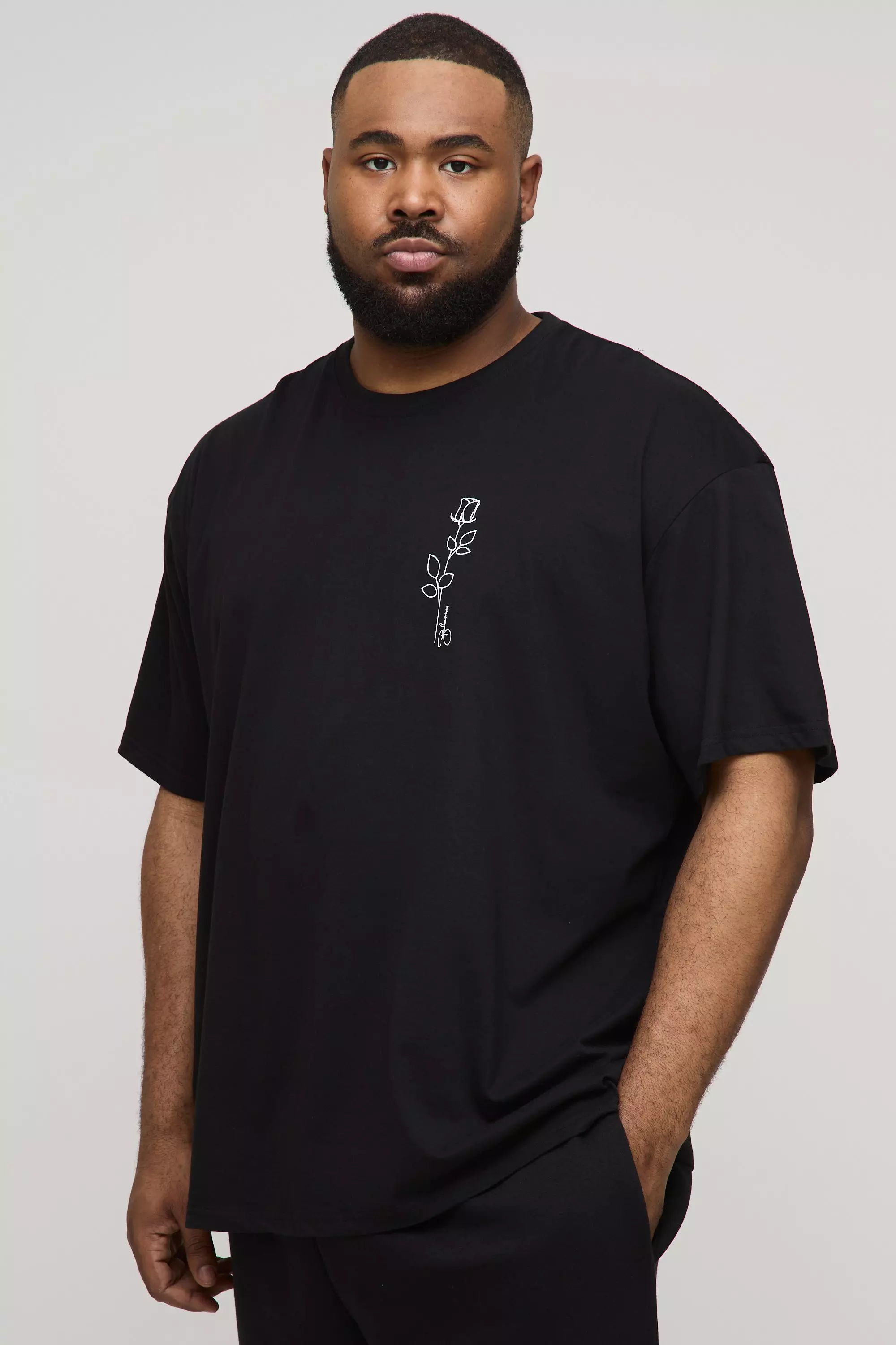 Plus Oversized Floral Line Drawing Print T-Shirt | boohooMAN USA