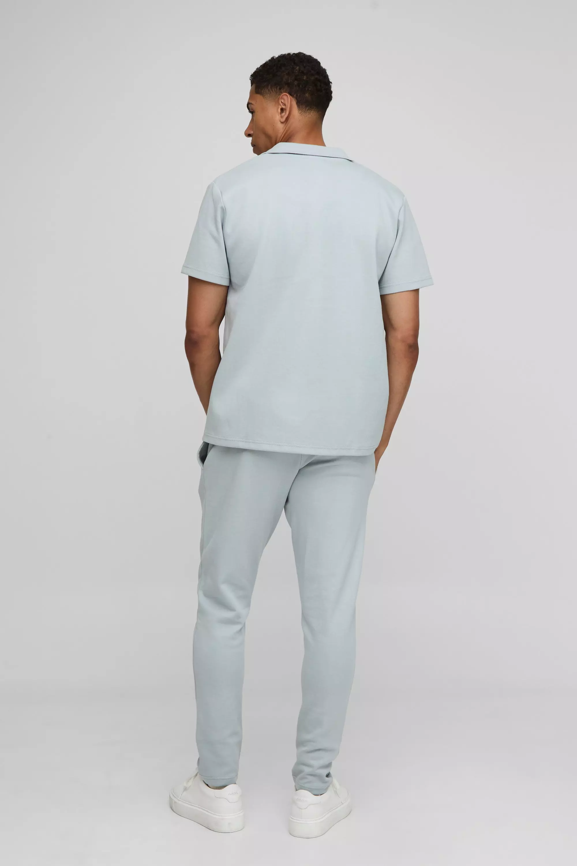 Revere Interlock Short Sleeve Shirt & Pants Set | boohooMAN USA