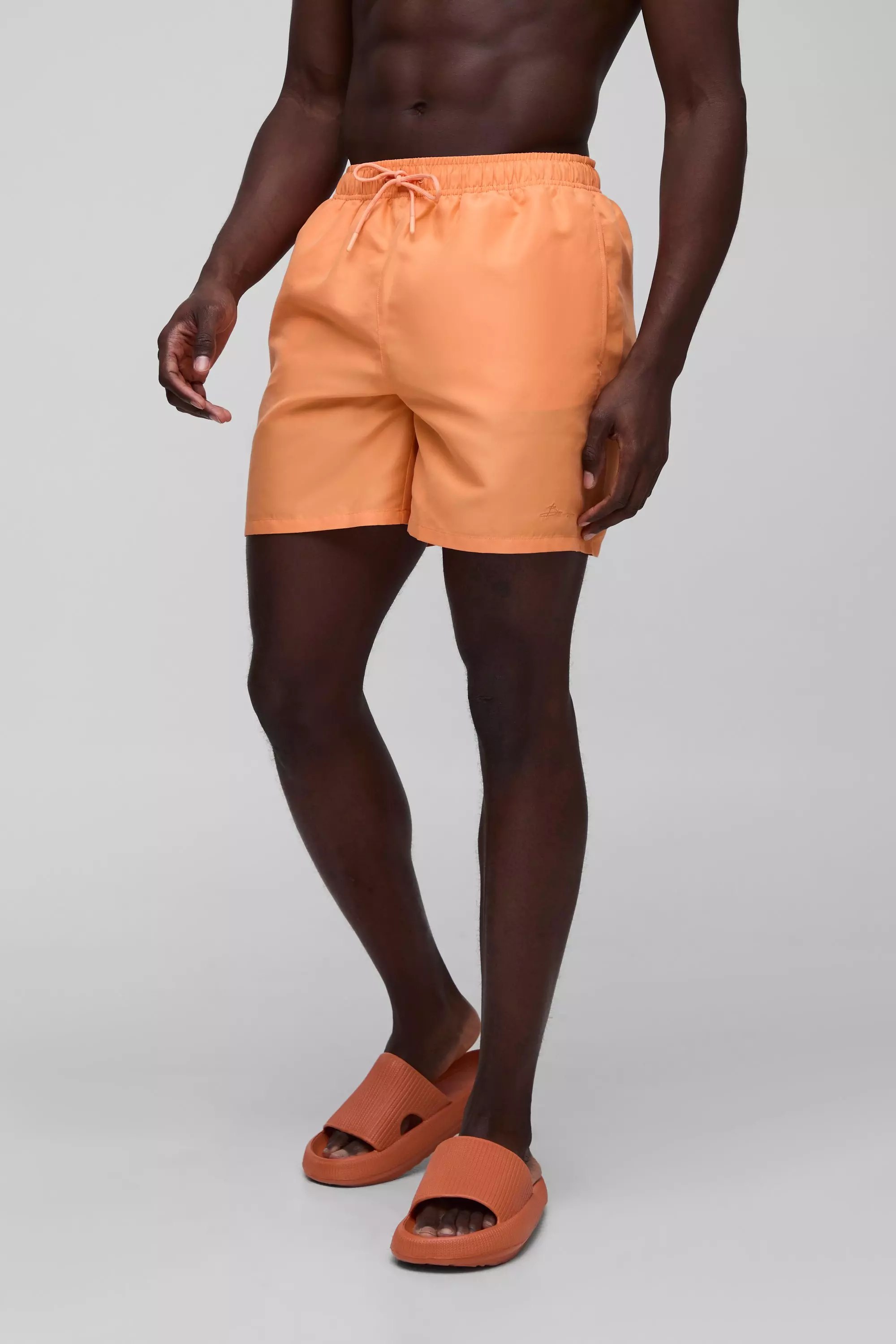 Mid Length Embroidered Branded Swim Short Orange