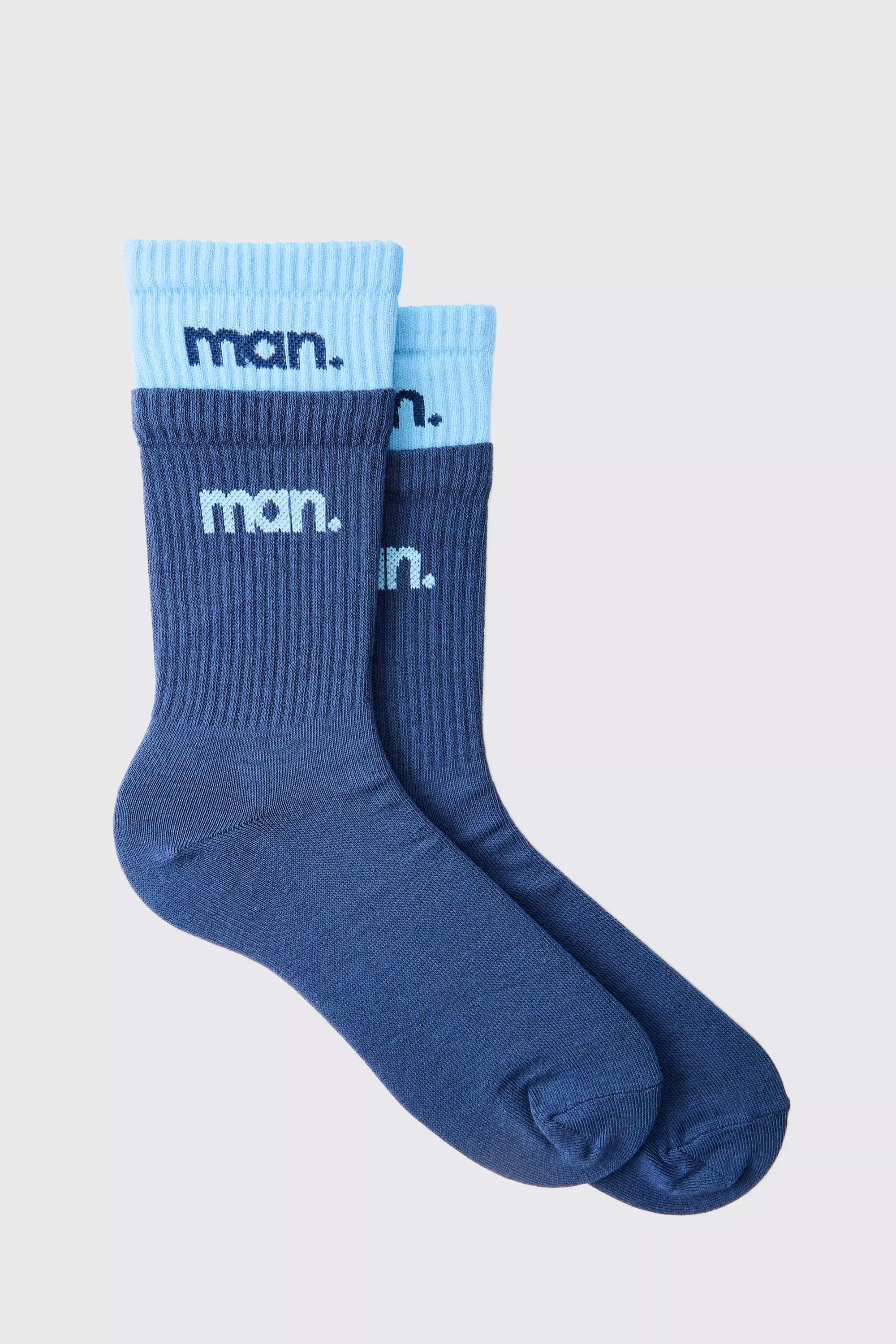 Blue Faux Layer Double MAN Sport Sock Blue