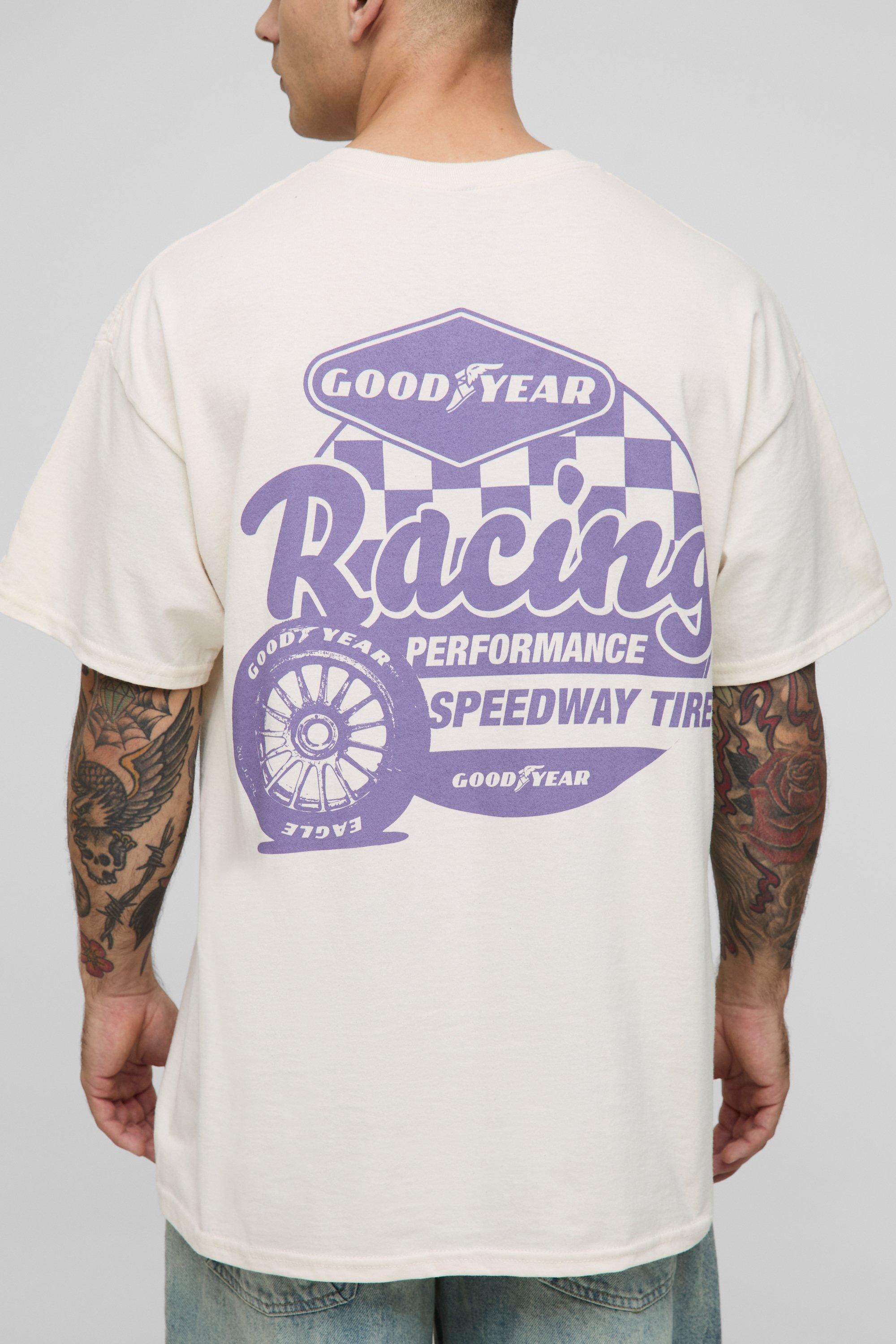 Ecru Oversized Goodyear Racing Tyre License Graphic T Shirt | boohooMAN USA