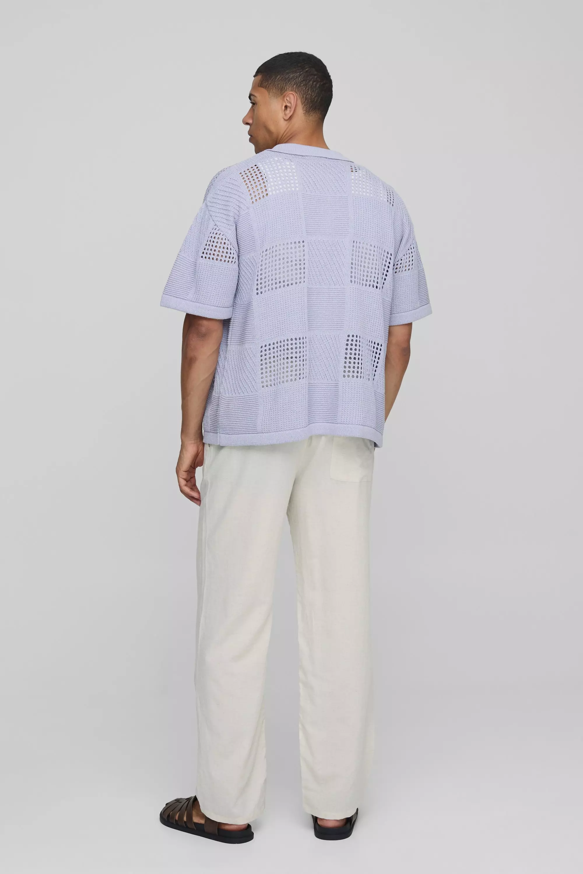 MAN Oversized Multi Patch Open Stitch Knitted Shirt | boohooMAN USA