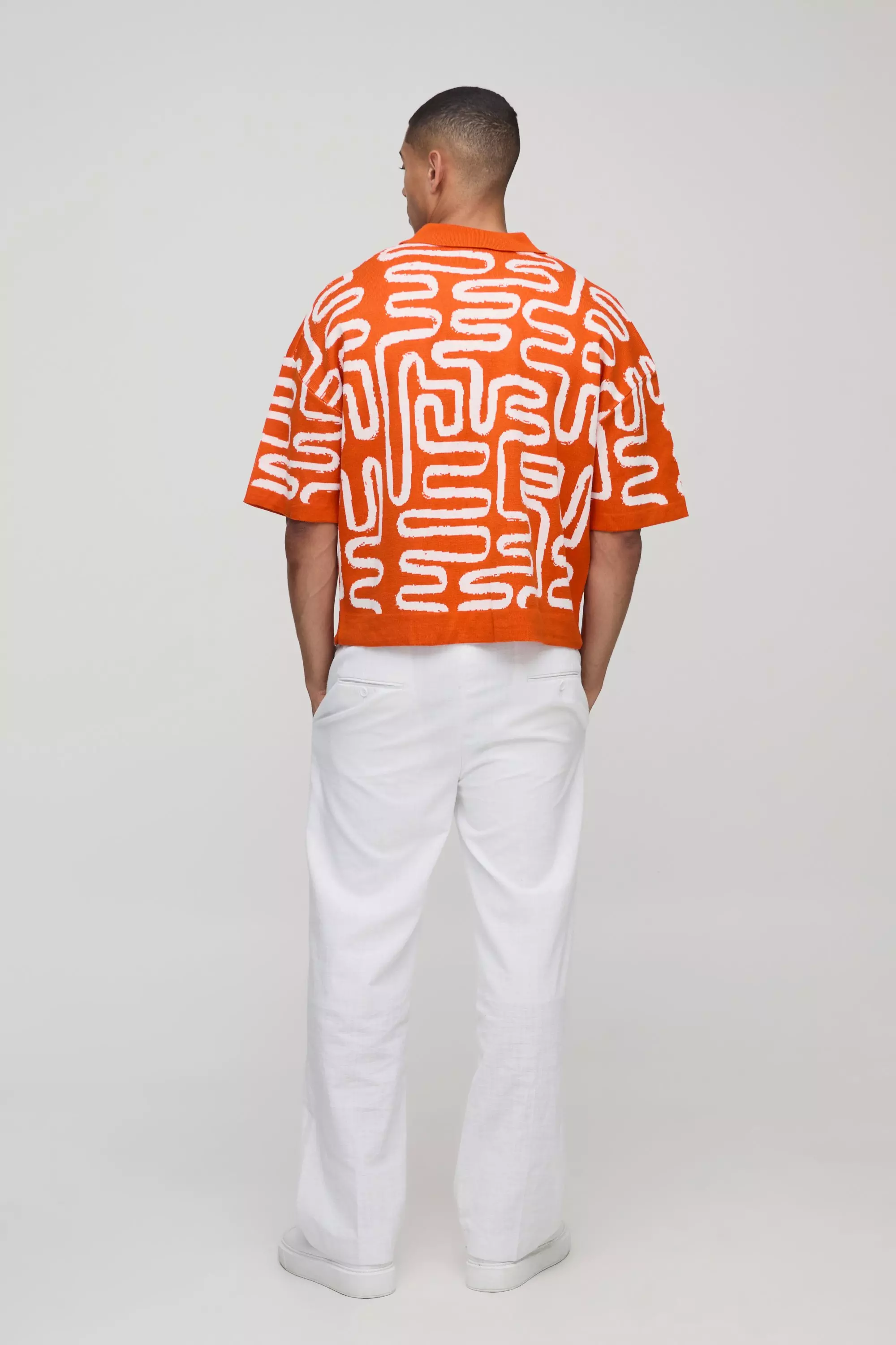 Oversized Boxy Abstract Knitted Polo | boohooMAN USA