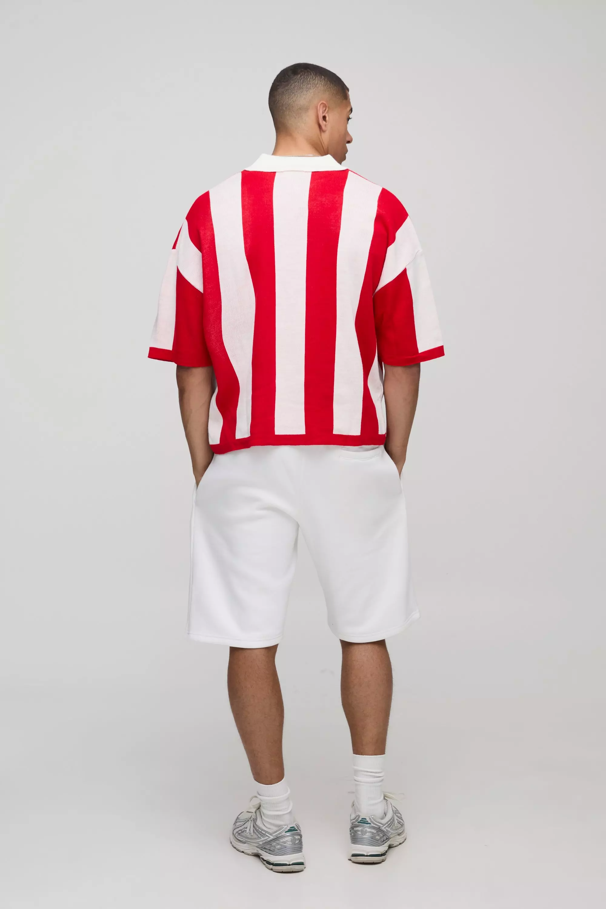 Oversized Boxy Football Knitted Polo | boohooMAN USA