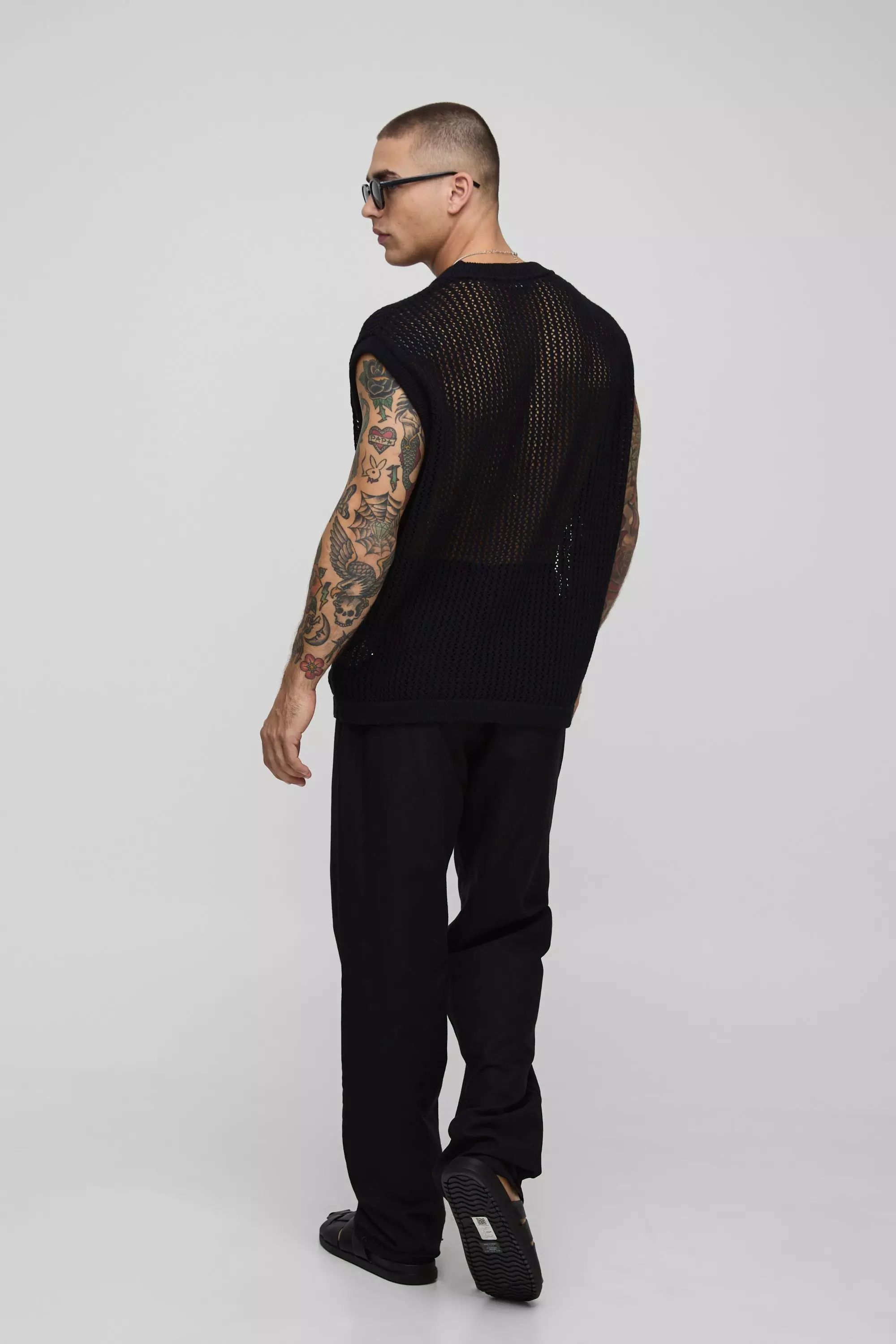 Black Oversized Open Stitch Knitted Tank alternative image