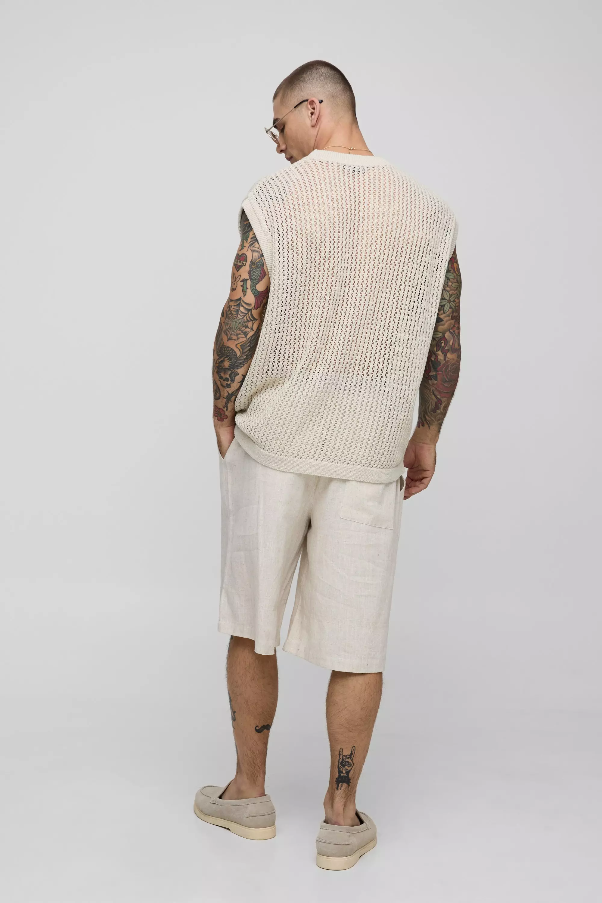 Stone Oversized Open Stitch Knitted Tank alternative image