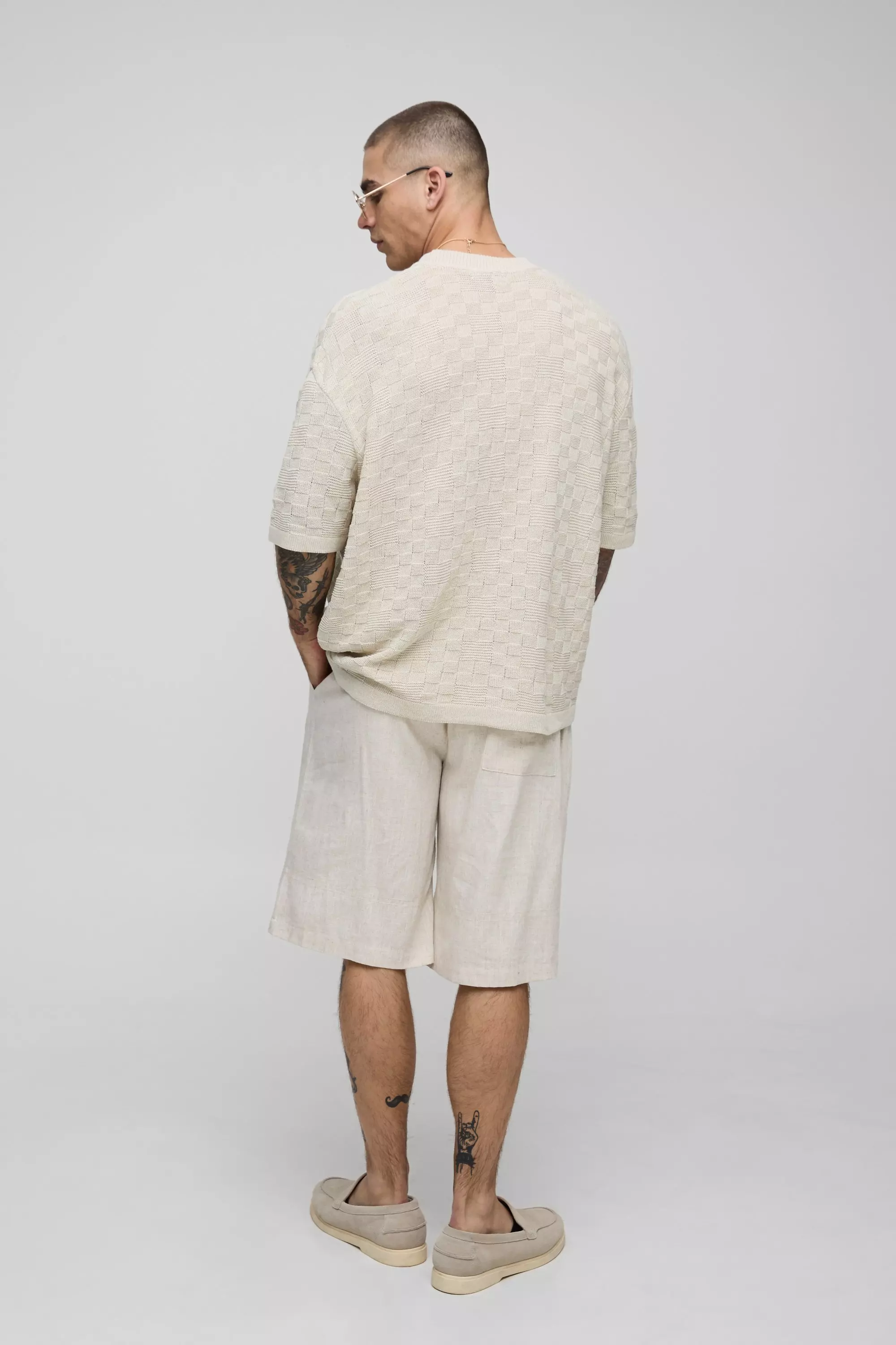 Stone Oversized Geometric Stitch Knitted T-Shirt alternative image