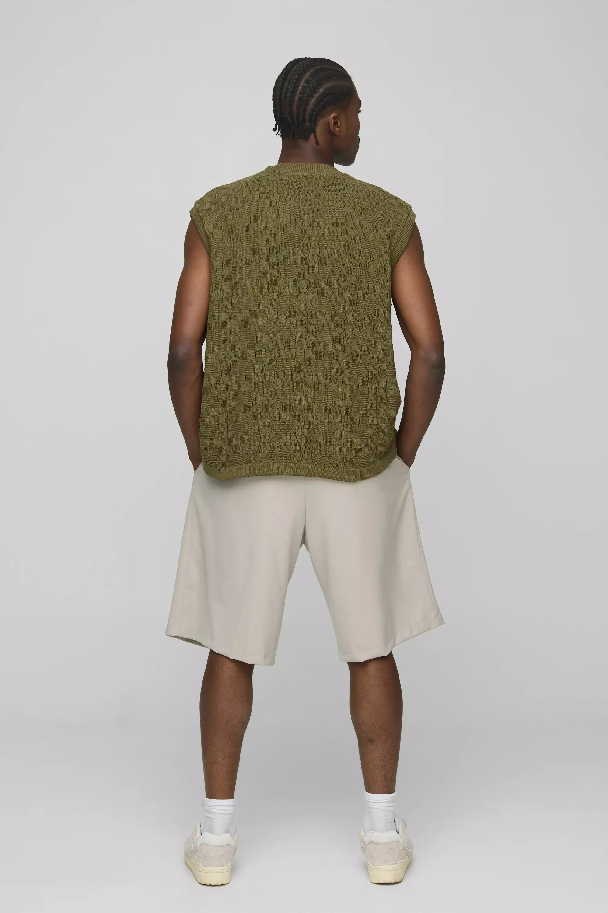 Khaki Oversized Gebreide Tank Top Met Textuur alternatieve afbeelding