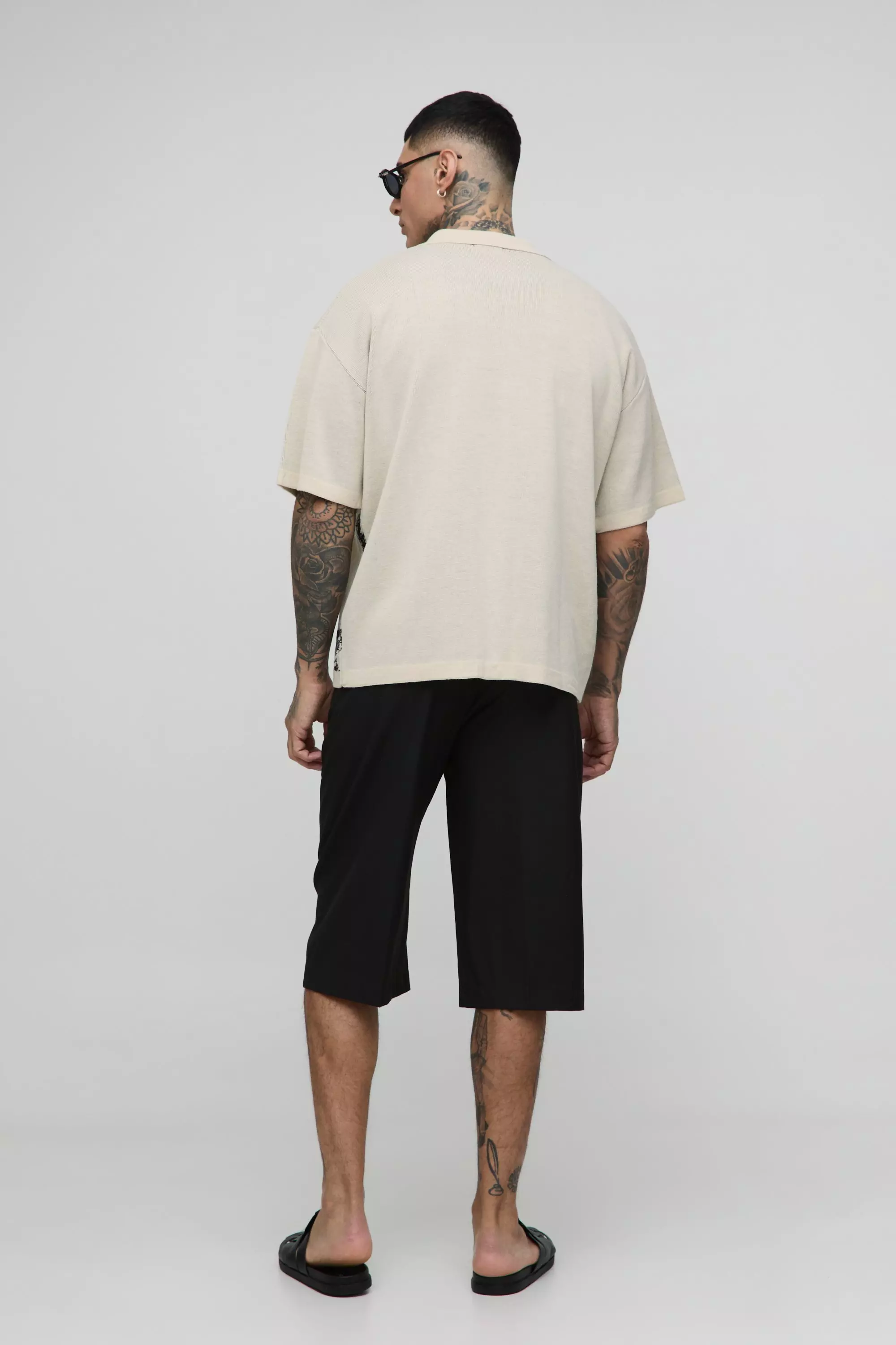 Ecru Tall Relaxed Palm Print Jacquard Knitted Shirt alternative image