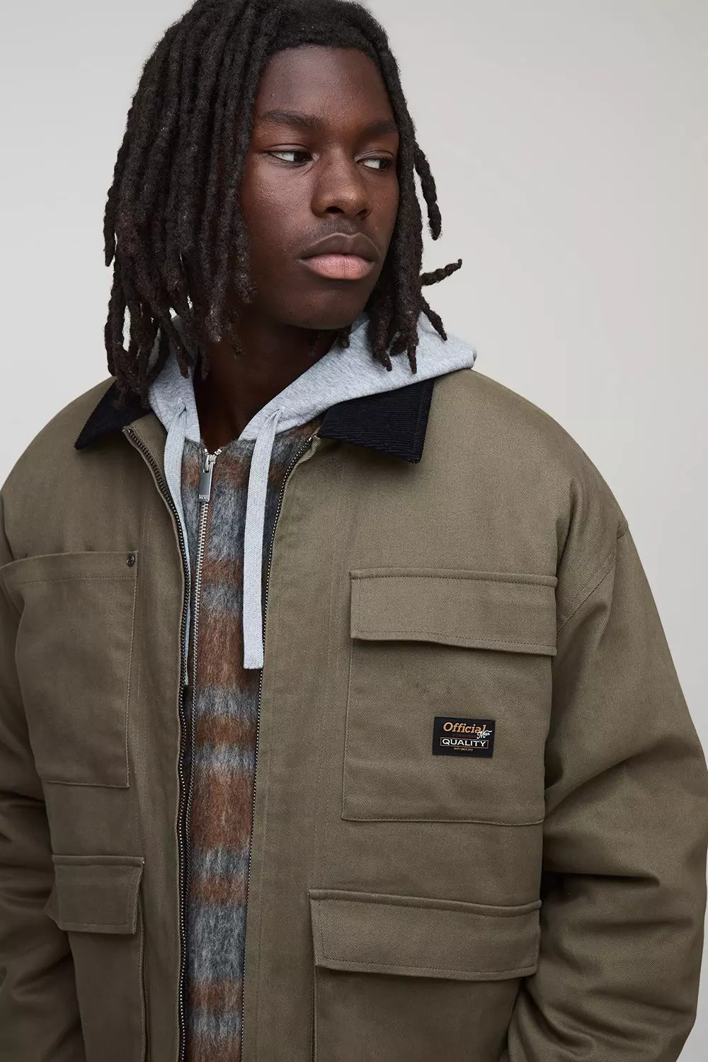 Oversized Boxy Overdyed Cargo Quilted Denim Jacket | boohooMAN USA