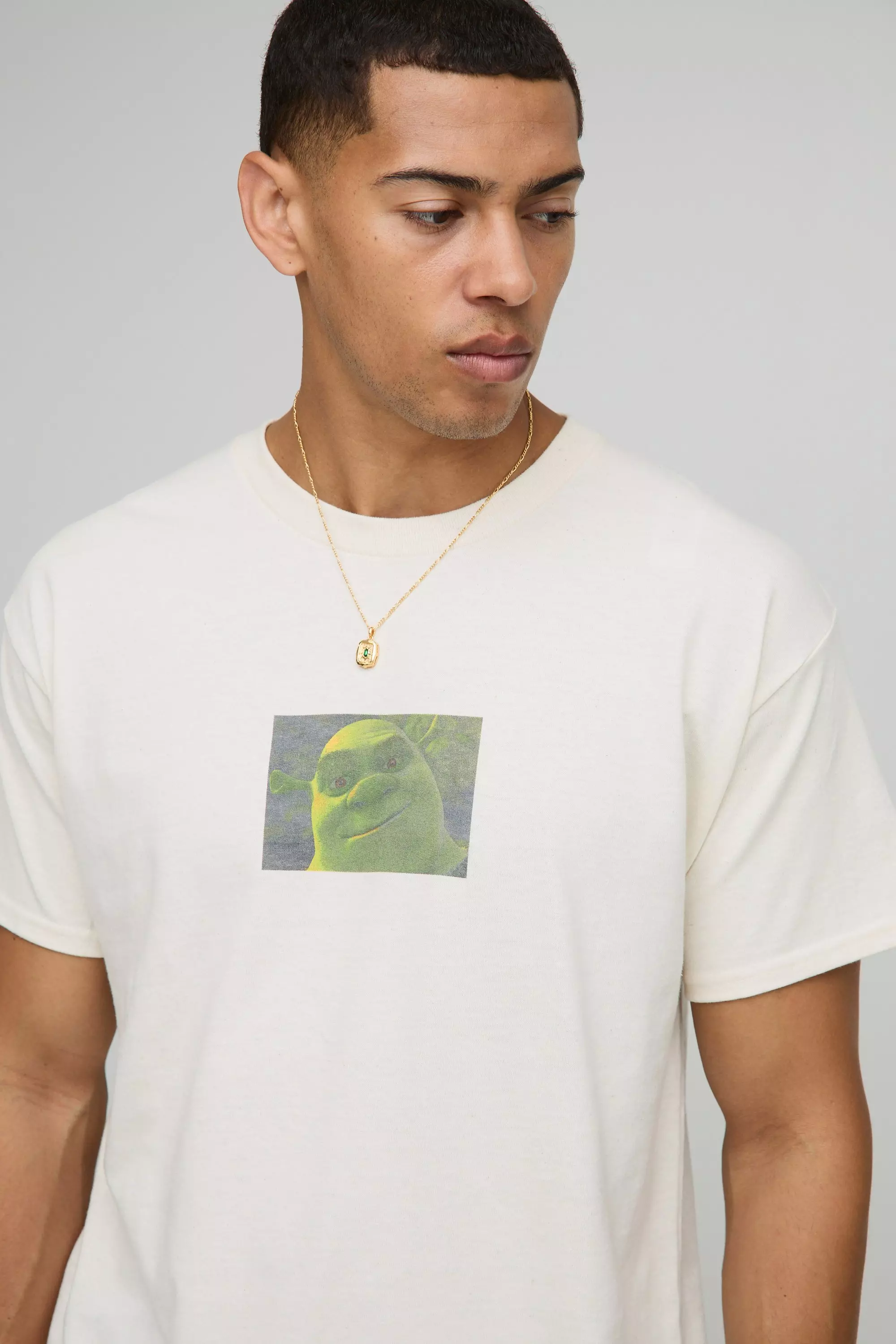 Ecru Oversized Shrek License Graphic T Shirt | boohooMAN USA