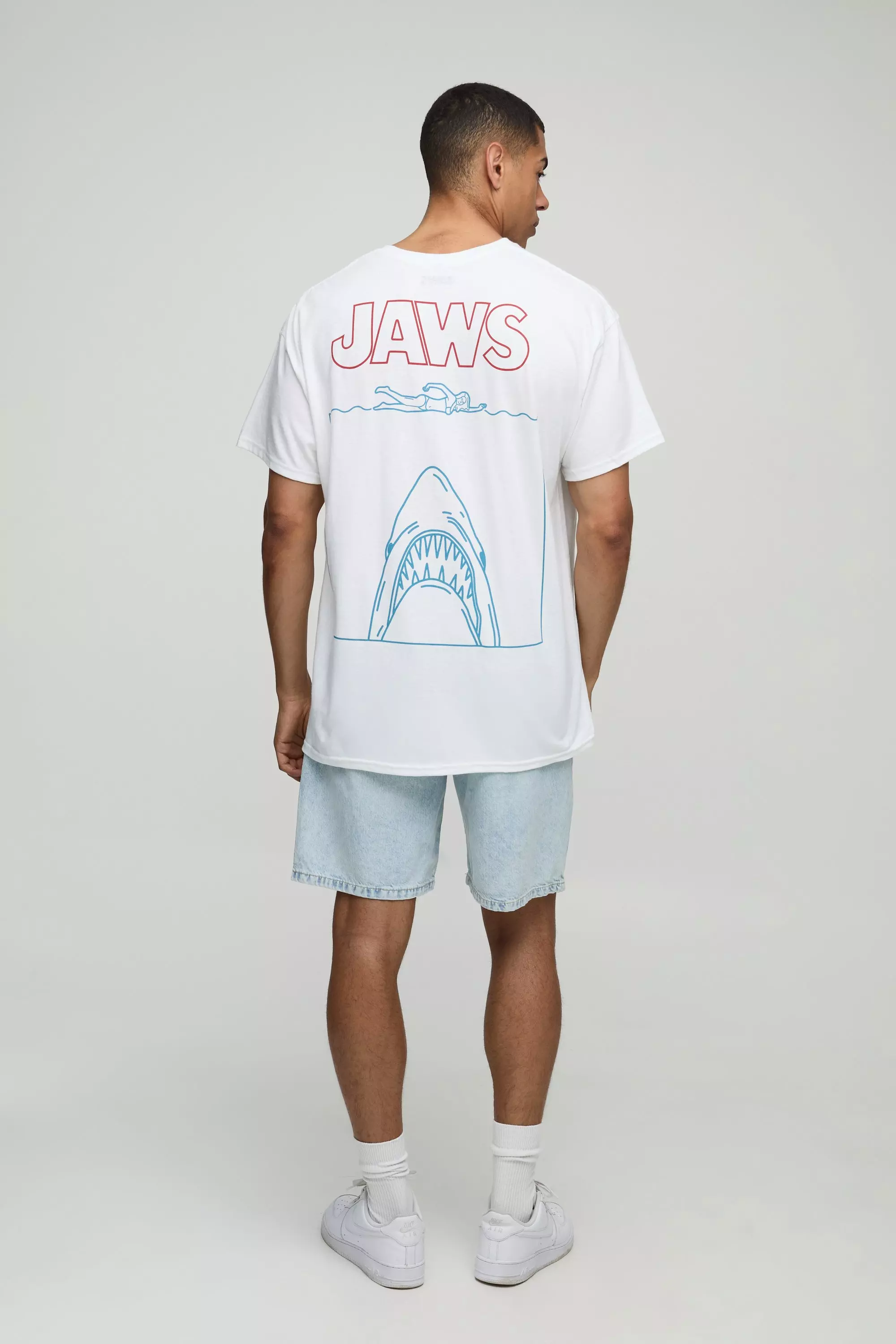 White Oversized Jaws License Printed T-Shirt alternative image