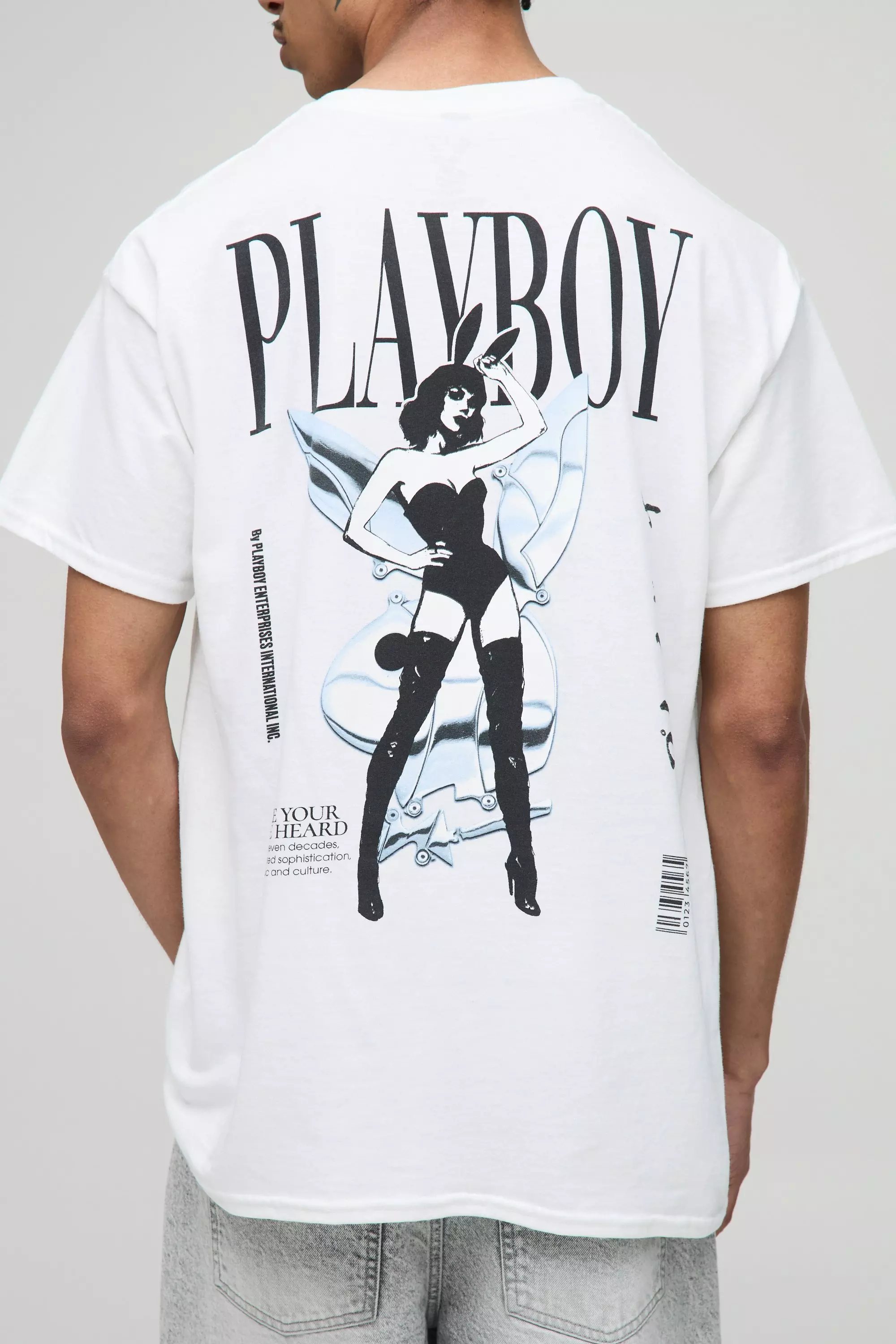 White Oversized Playboy License Printed T-Shirt alternative image