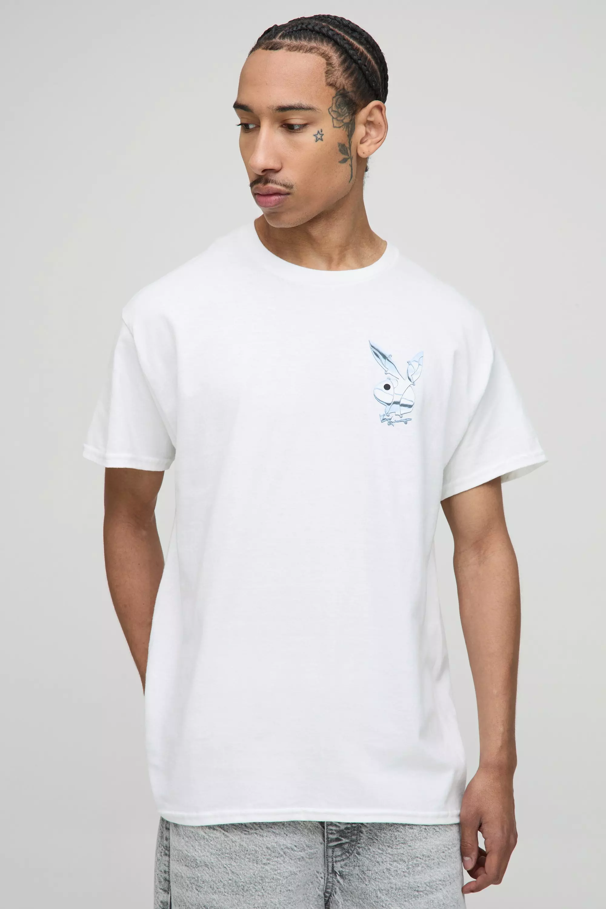 White Oversized Gelicenseerd Wit Playboy T-Shirt Met Print alternatieve afbeelding