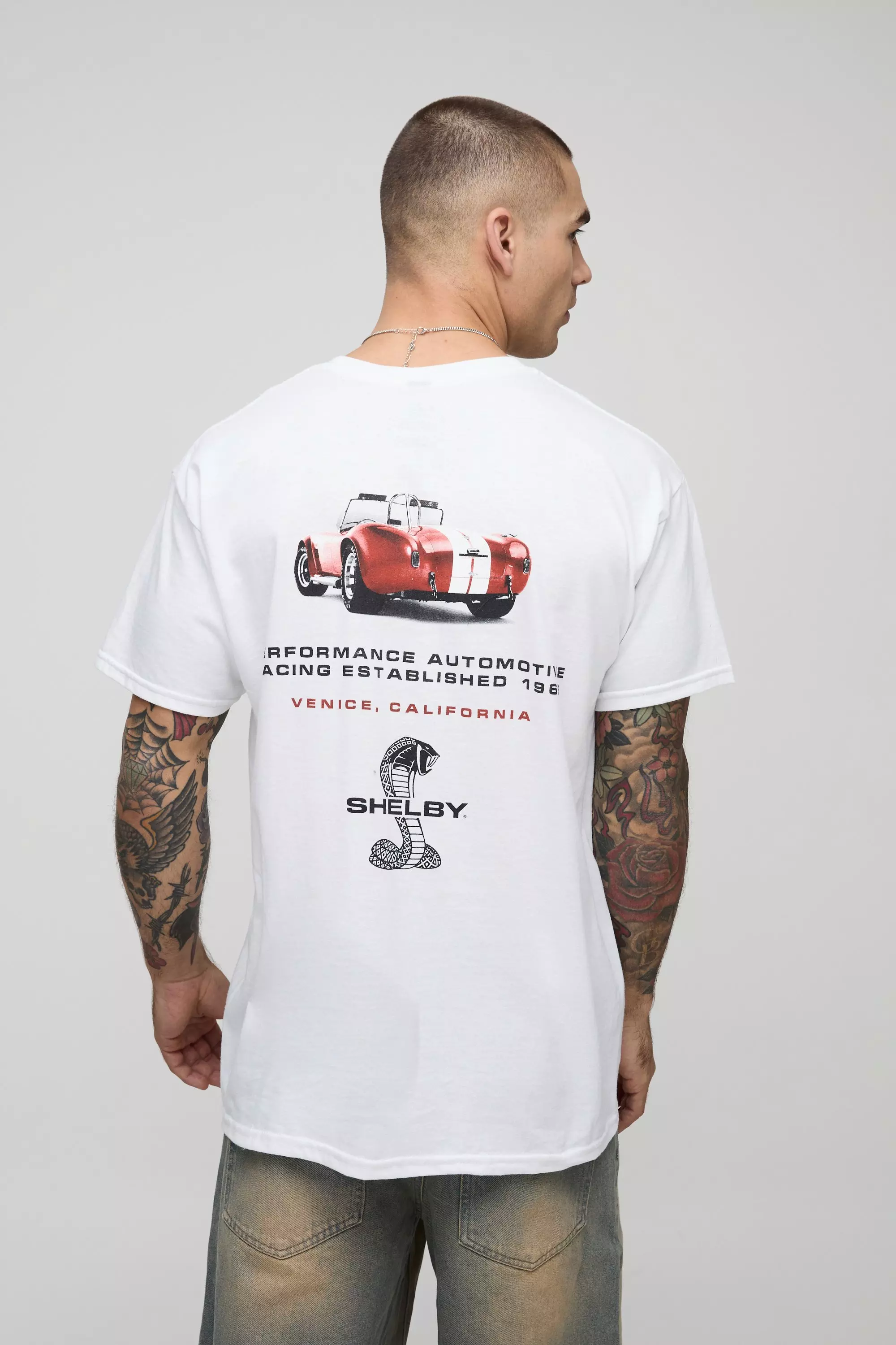 White Oversized Shelby License Printed T-Shirt alternative image