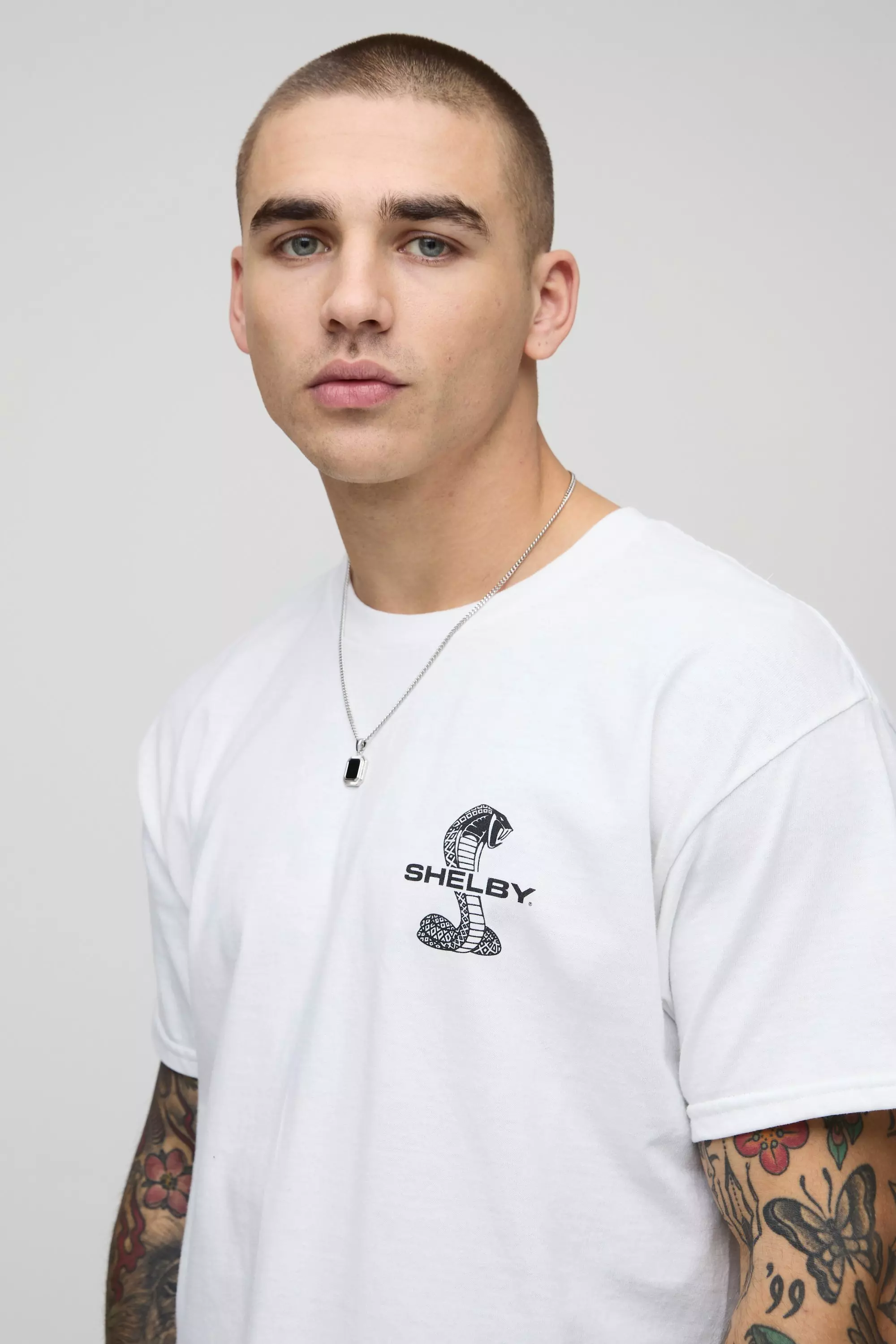 White Oversized Shelby License Printed T-Shirt alternative image
