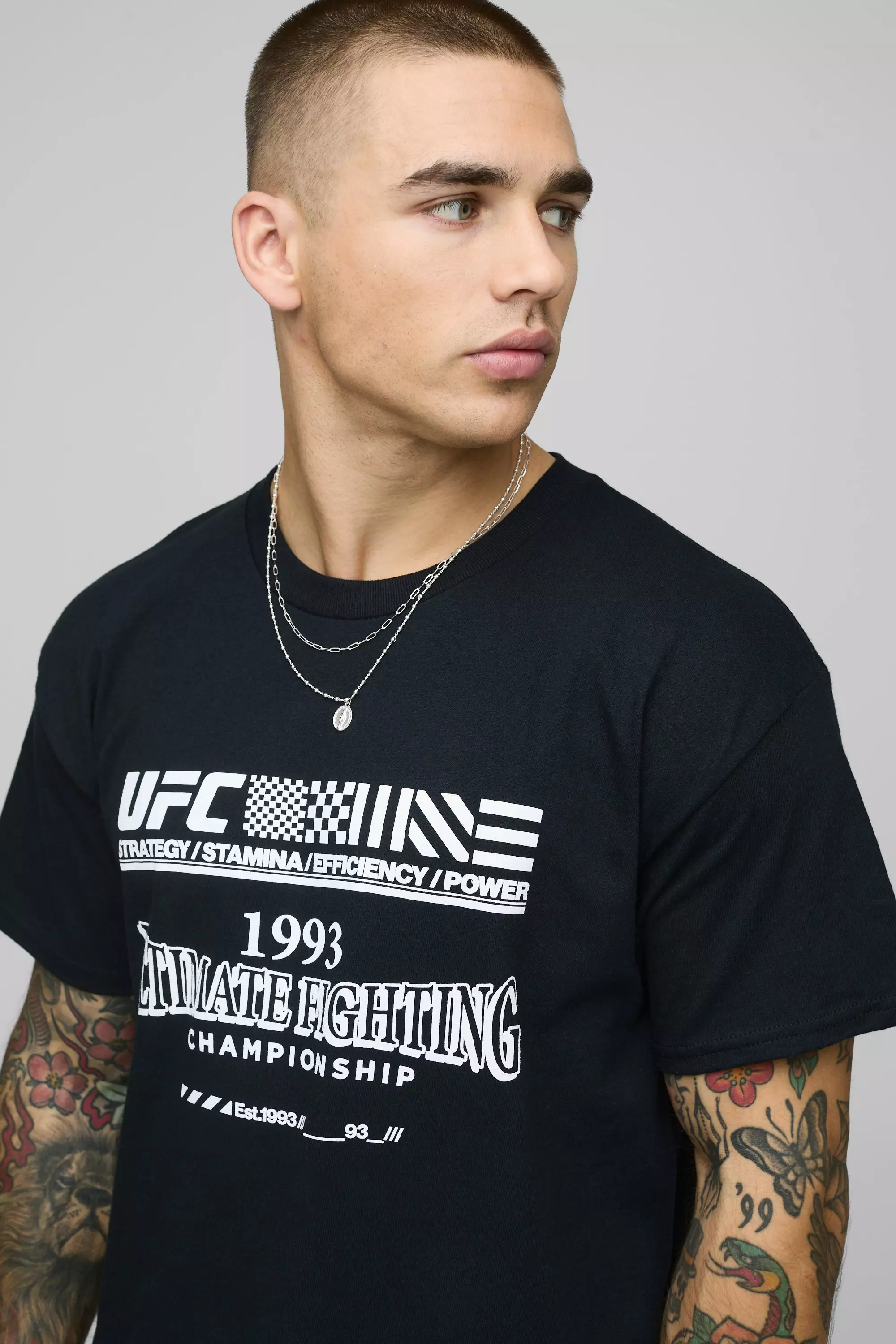 Black Oversized UFC License Printed T-Shirt alternative image