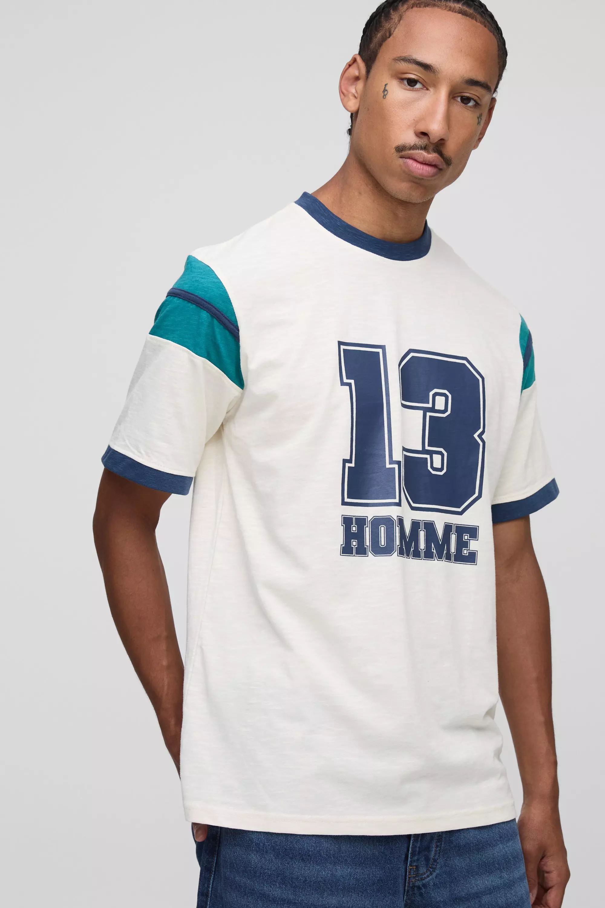 Regular Fit Varsity Slub Ringer T-Shirt Ecru