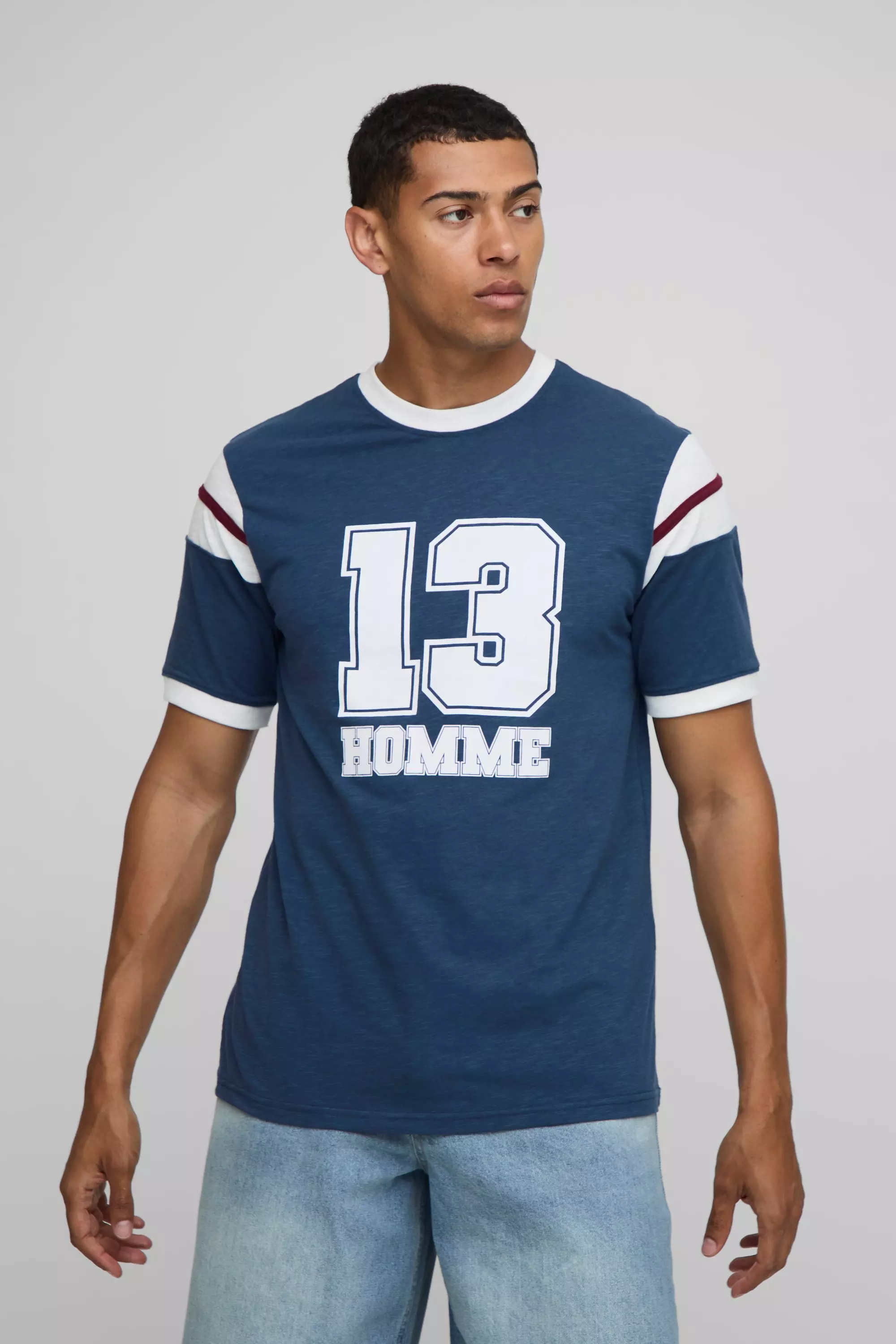 Navy Regular Fit Varsity Slub Ringer T-Shirt