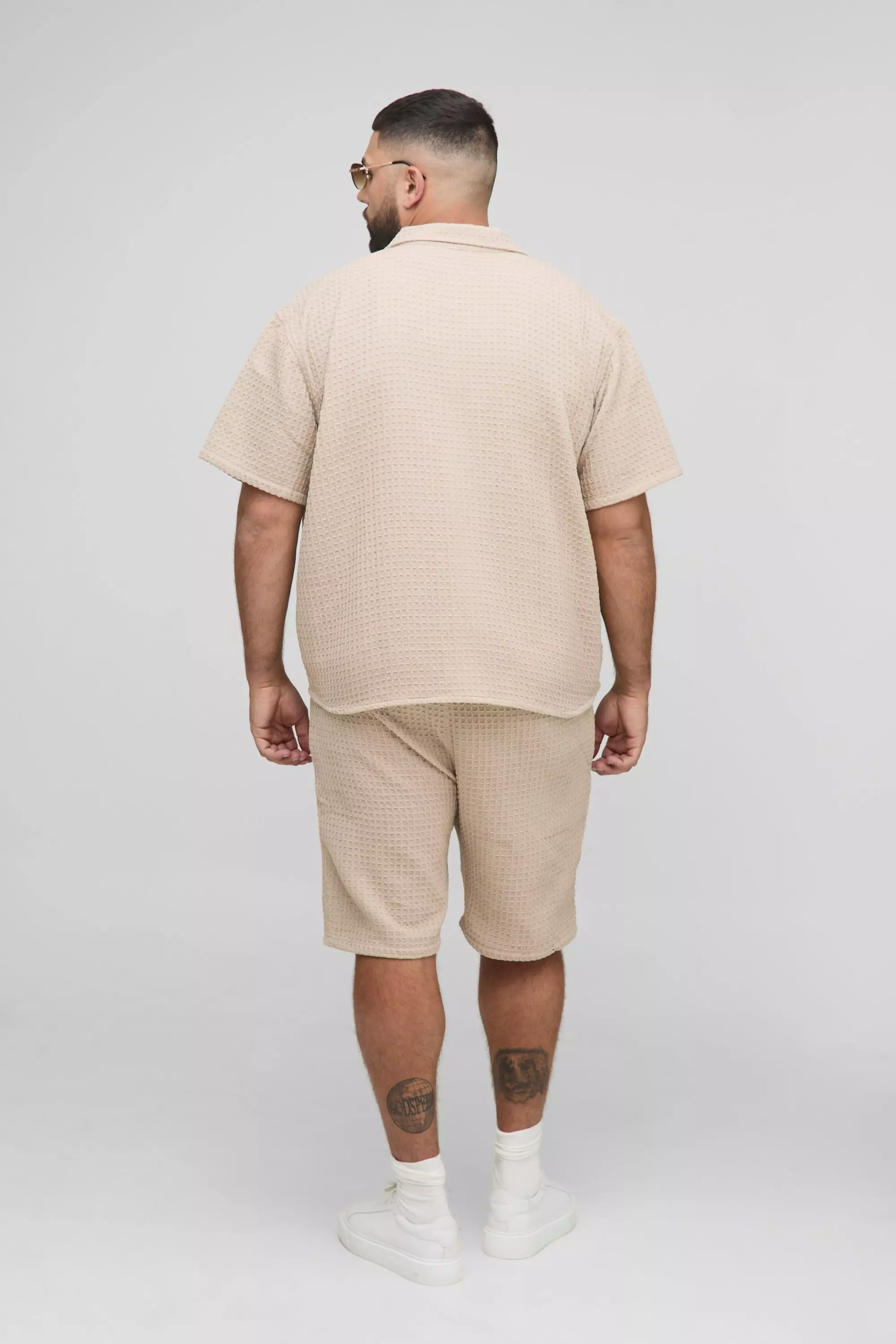 Plus Oversized Jumbo Waffle Revere Shirt and Shorts Set | boohooMAN USA