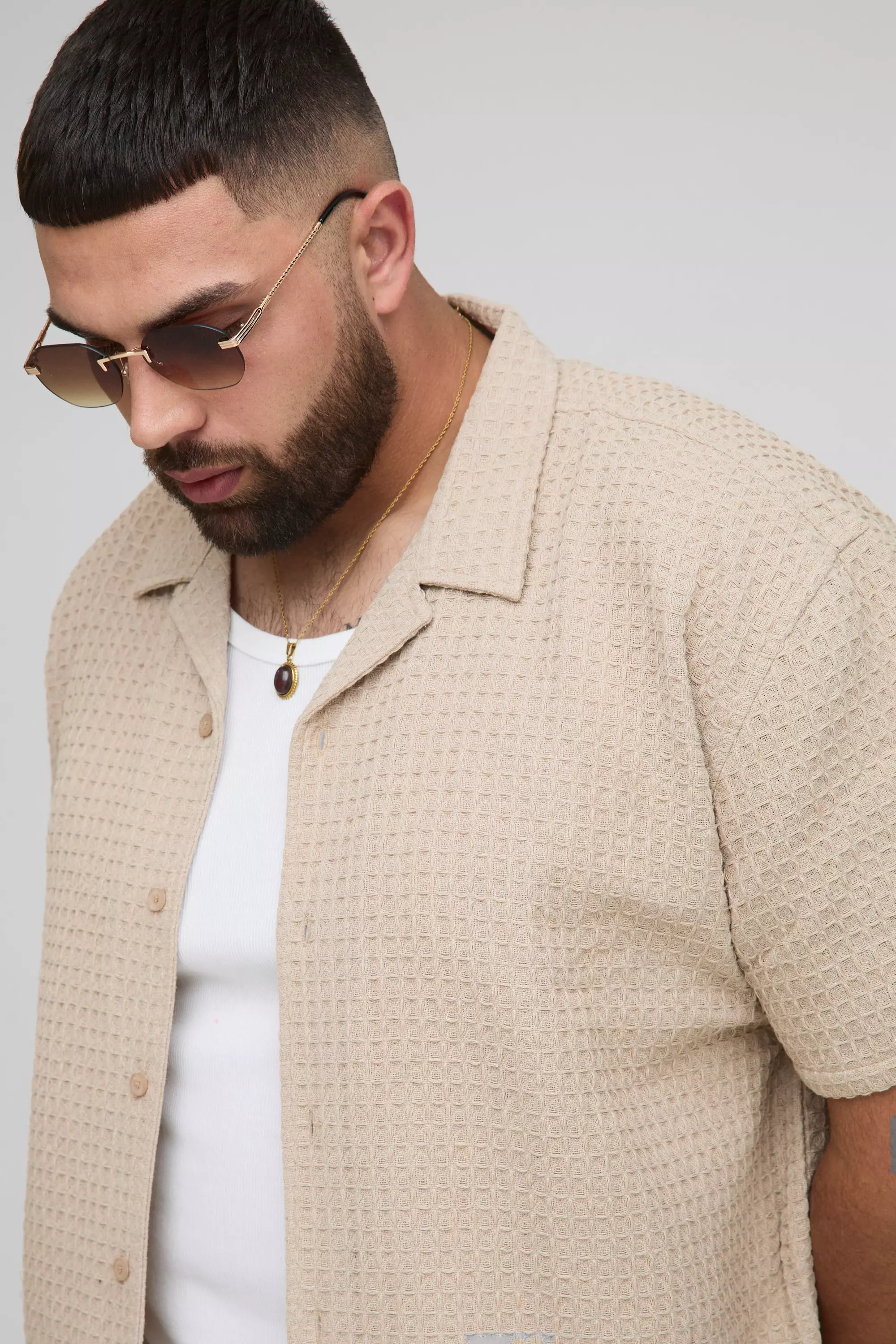 Plus Oversized Jumbo Waffle Revere Shirt and Shorts Set | boohooMAN USA
