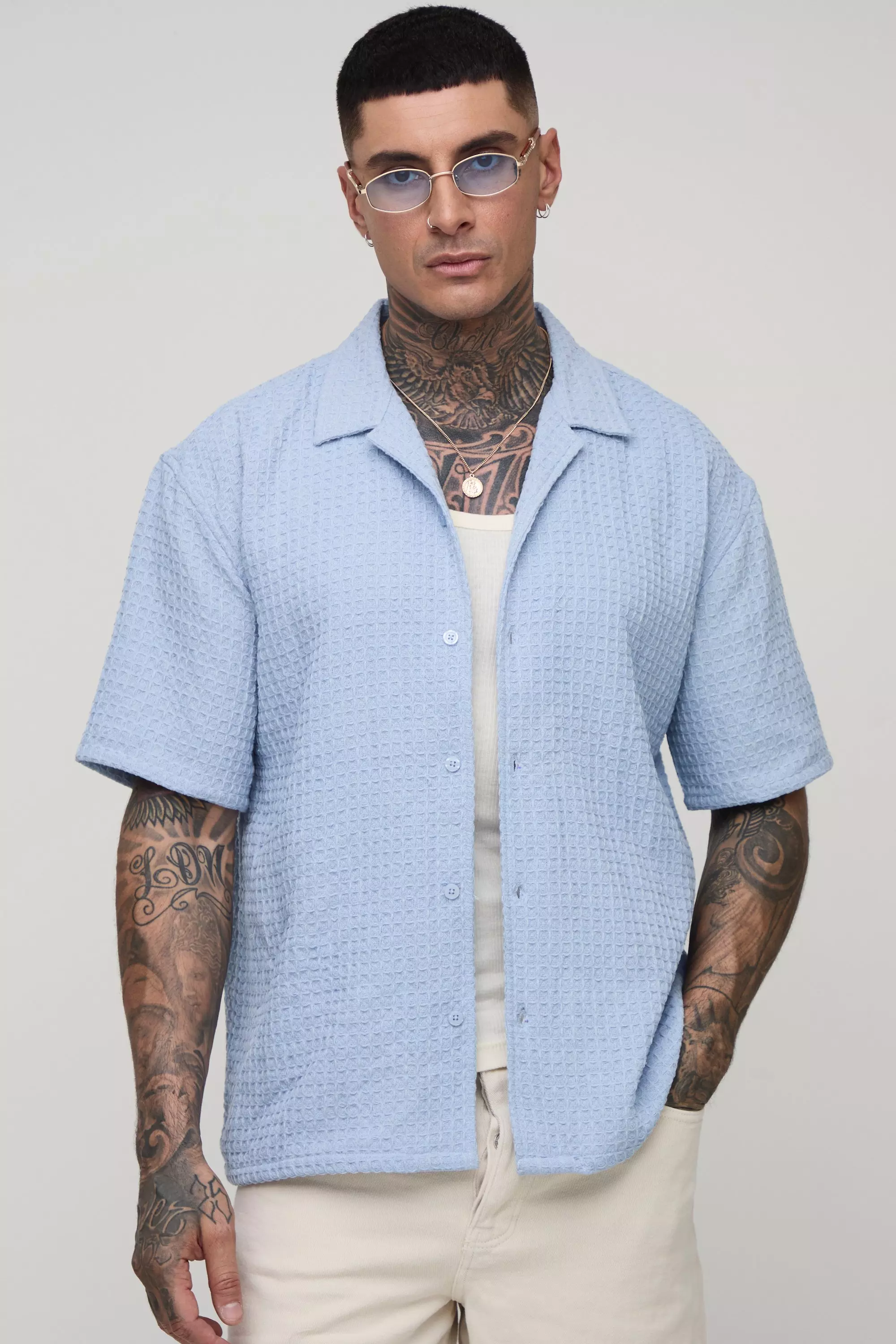 Tall Jumbo Waffle Regular Revere Shirt Light blue