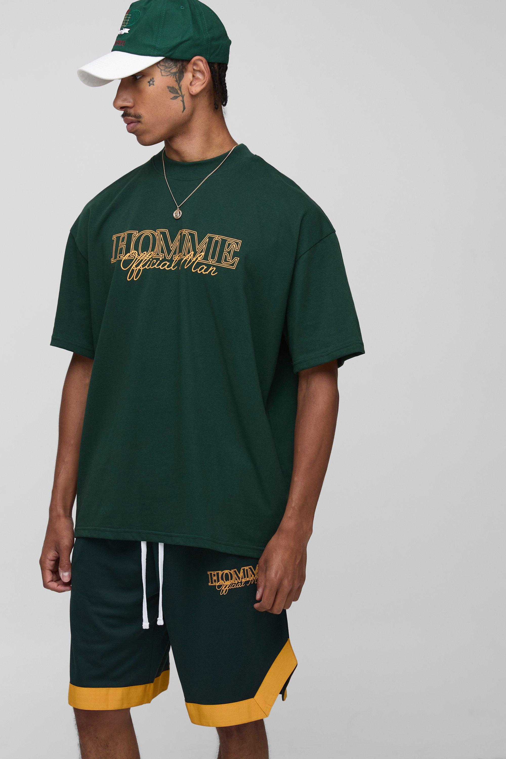 Oversized Homme Graphic Mesh T-Shirt And Short Set | boohooMAN USA