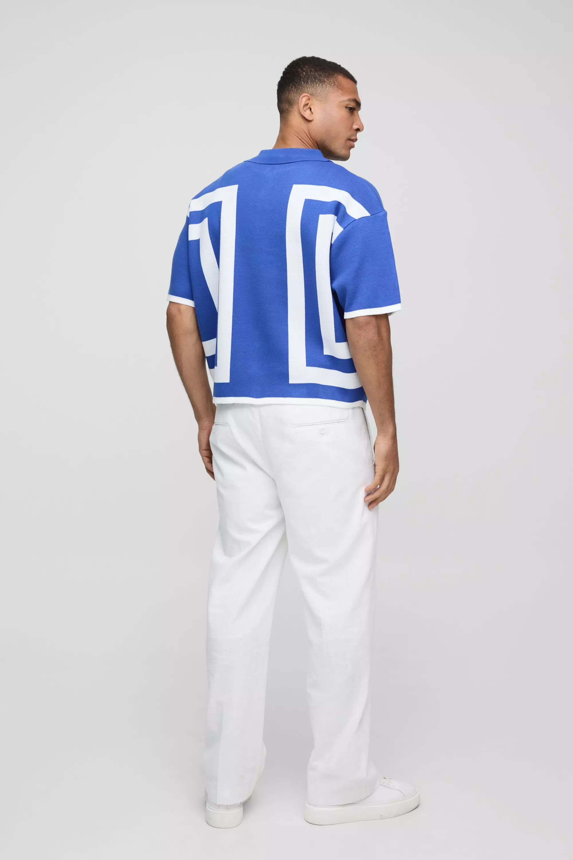 Cobalt Oversized Boxy Border Knitted Shirt alternative image