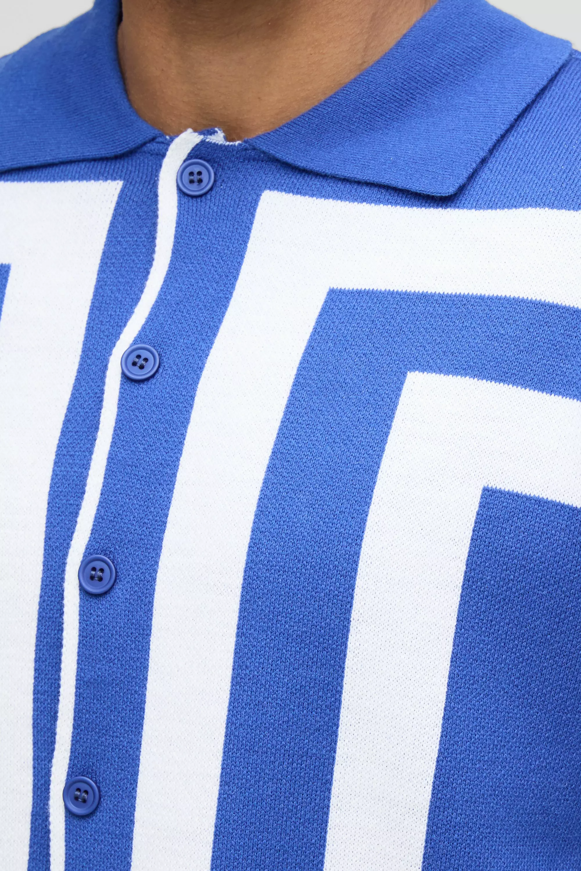 Cobalt Oversized Boxy Border Knitted Shirt alternative image