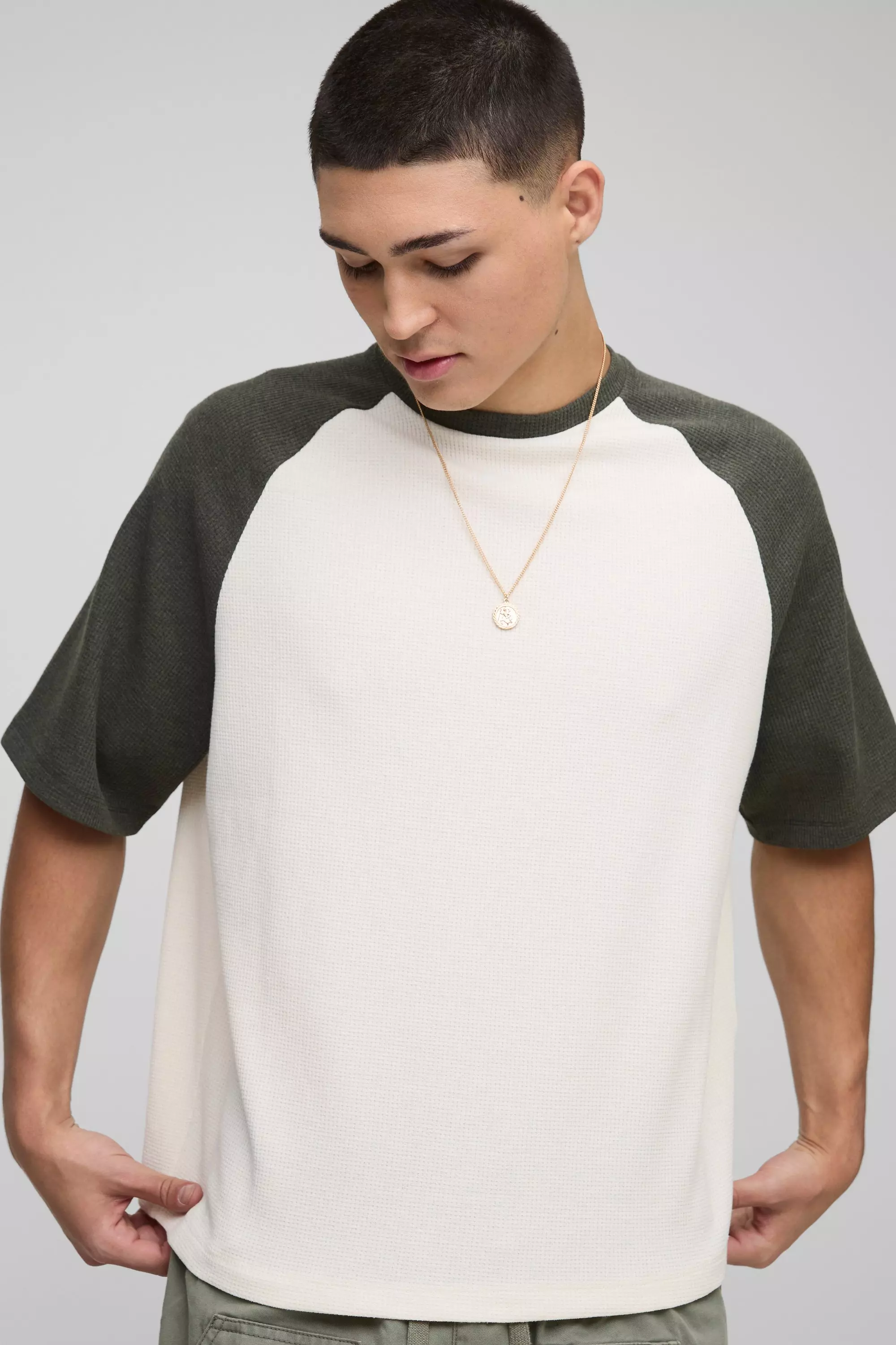 Oversized Boxy Heavyweight Waffle Raglan T-shirt Ecru