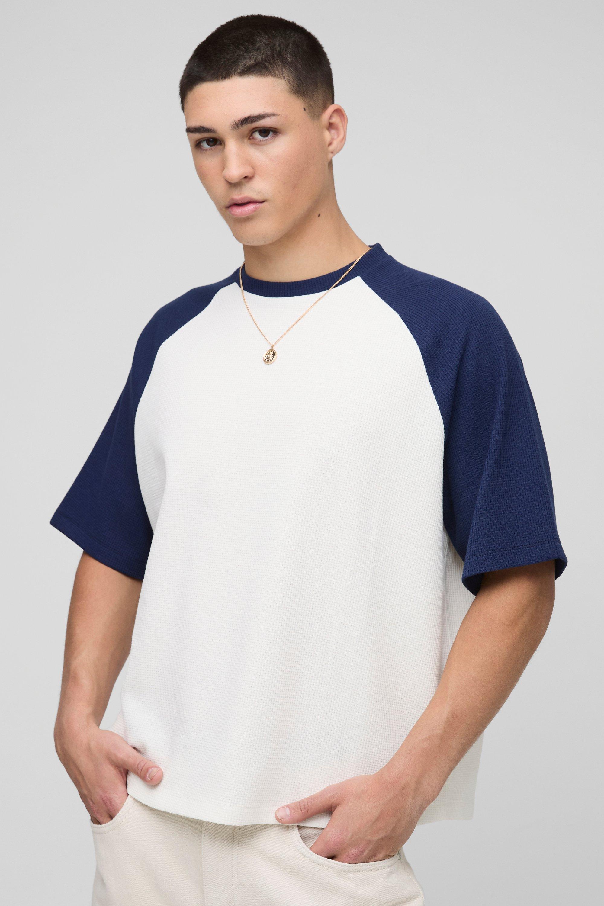Oversized Boxy Heavyweight Waffle Raglan T-shirt | boohooMAN USA