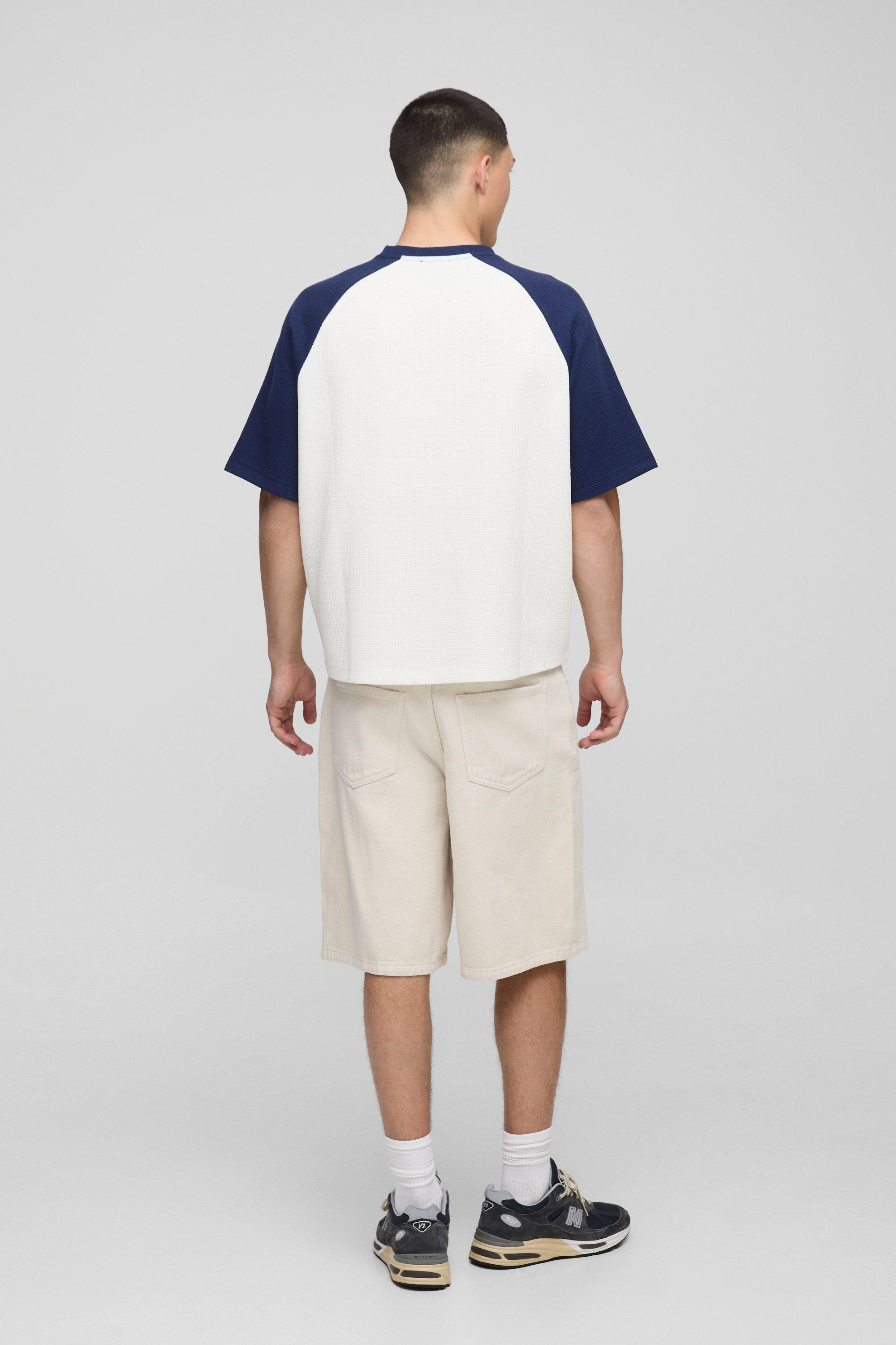Oversized Boxy Heavyweight Waffle Raglan T-shirt | boohooMAN USA