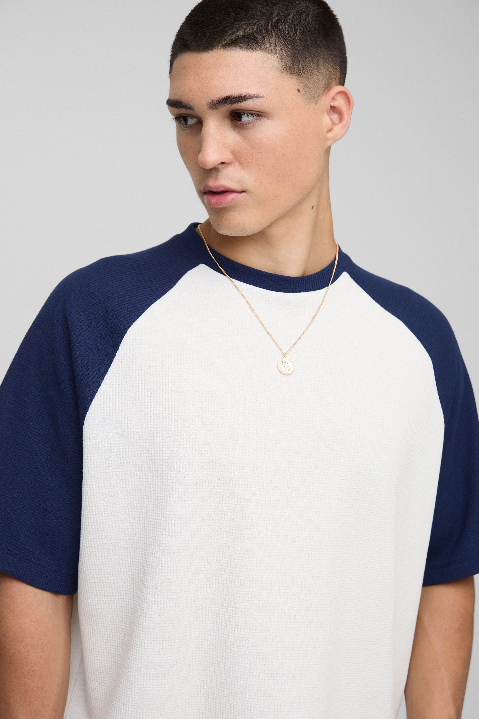 Oversized Boxy Heavyweight Waffle Raglan T-shirt | boohooMAN USA