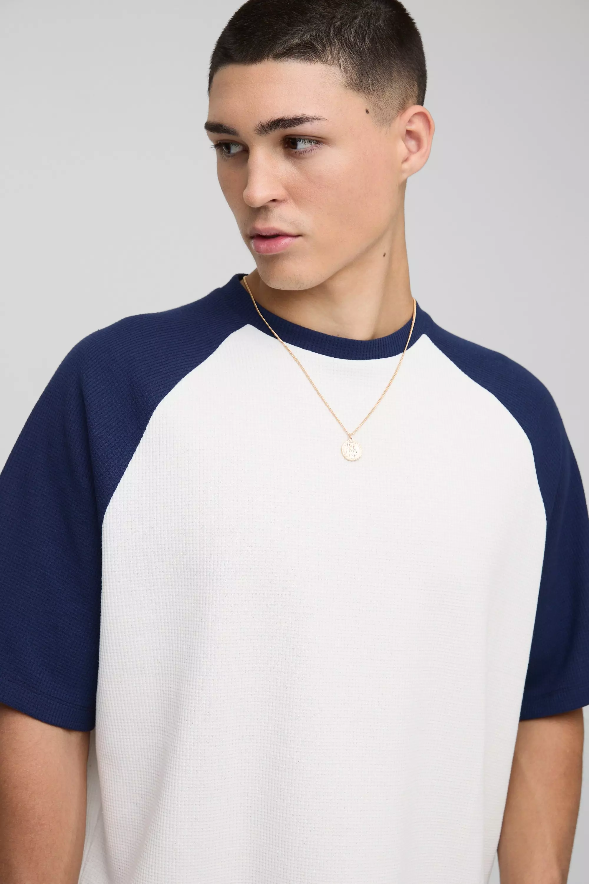 Oversized Boxy Heavyweight Waffle Raglan T-shirt | boohooMAN USA