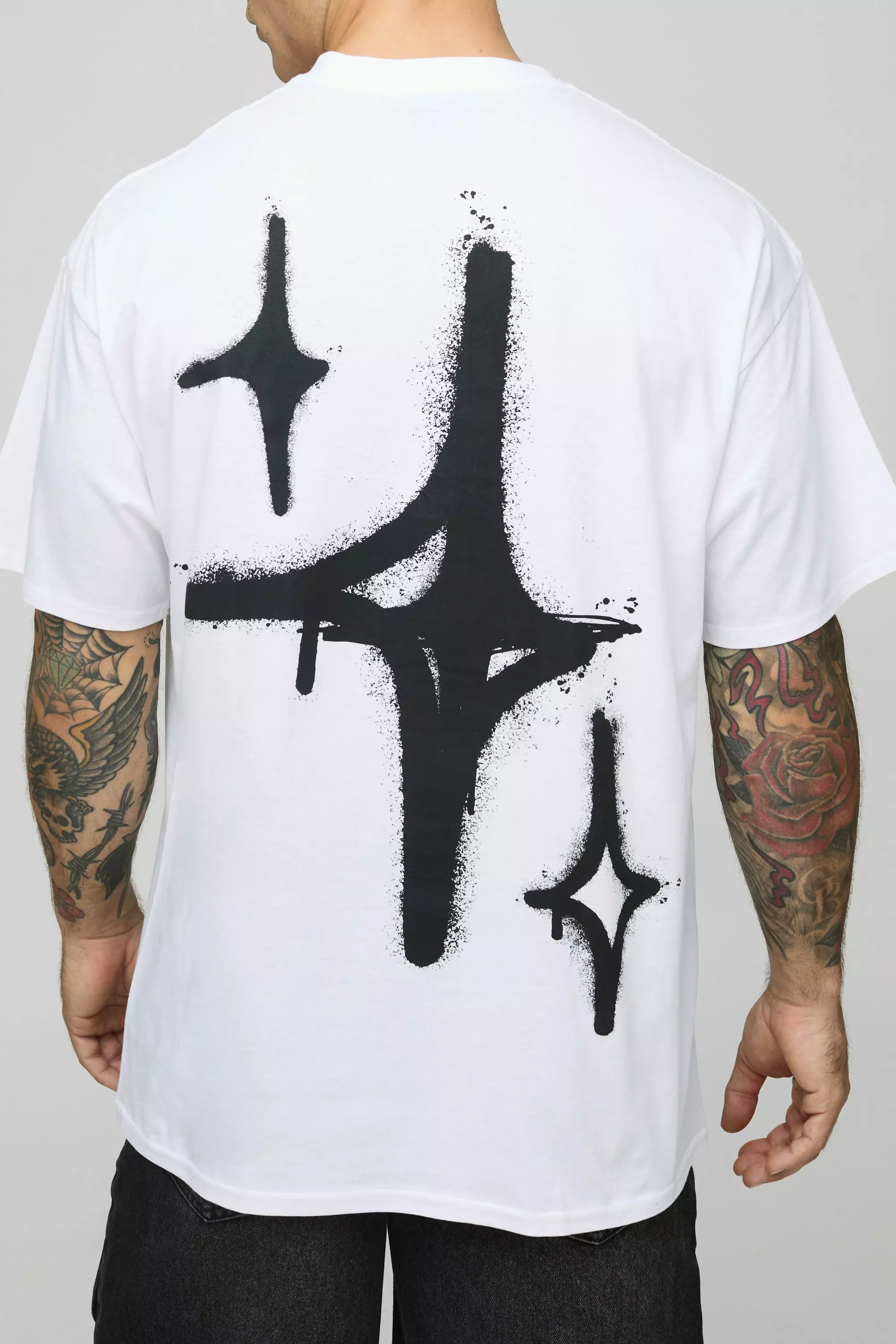 White Oversized Graffiti Spray Star T-Shirt | boohooMAN USA