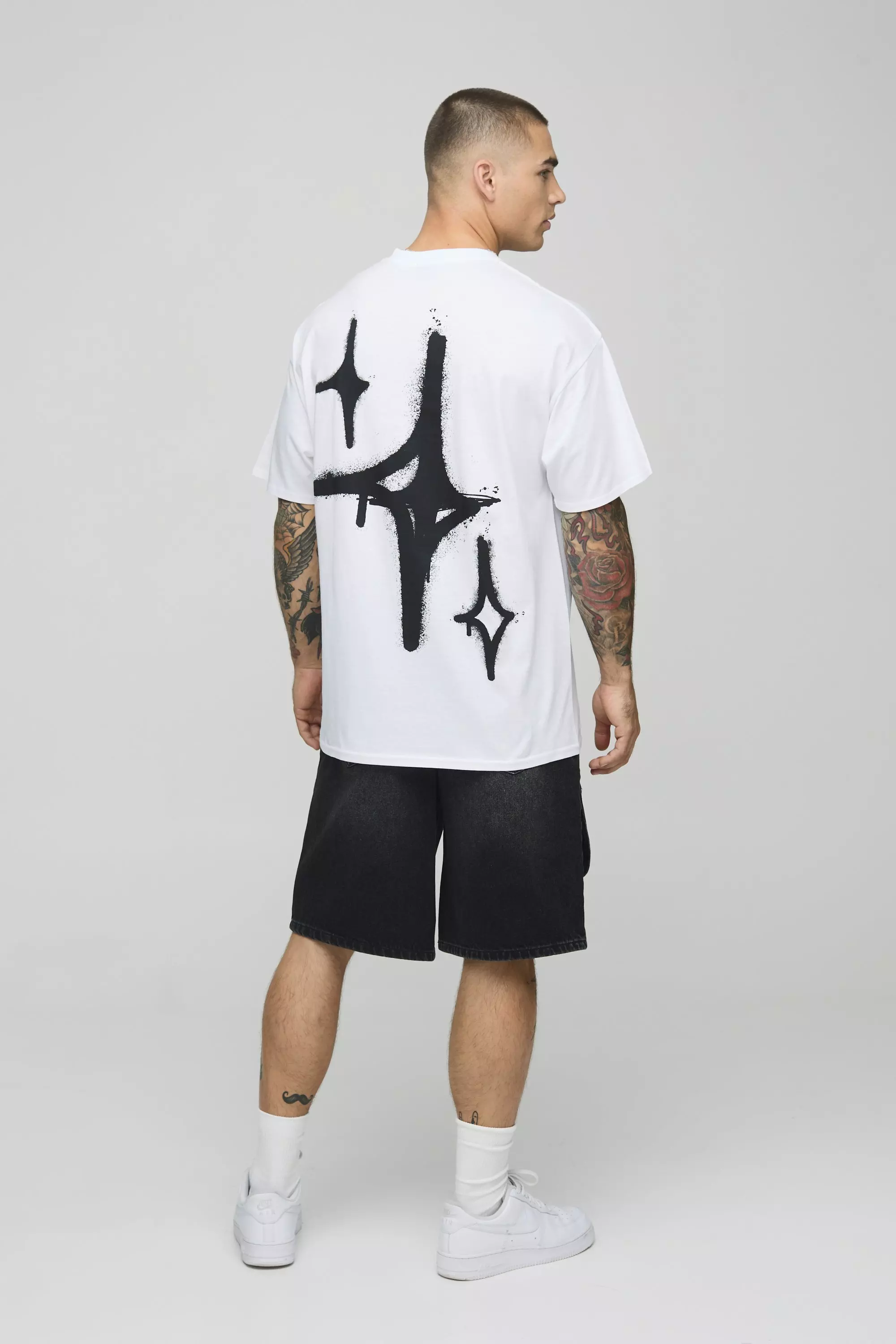 White Oversized Graffiti Spray Star T-Shirt | boohooMAN USA