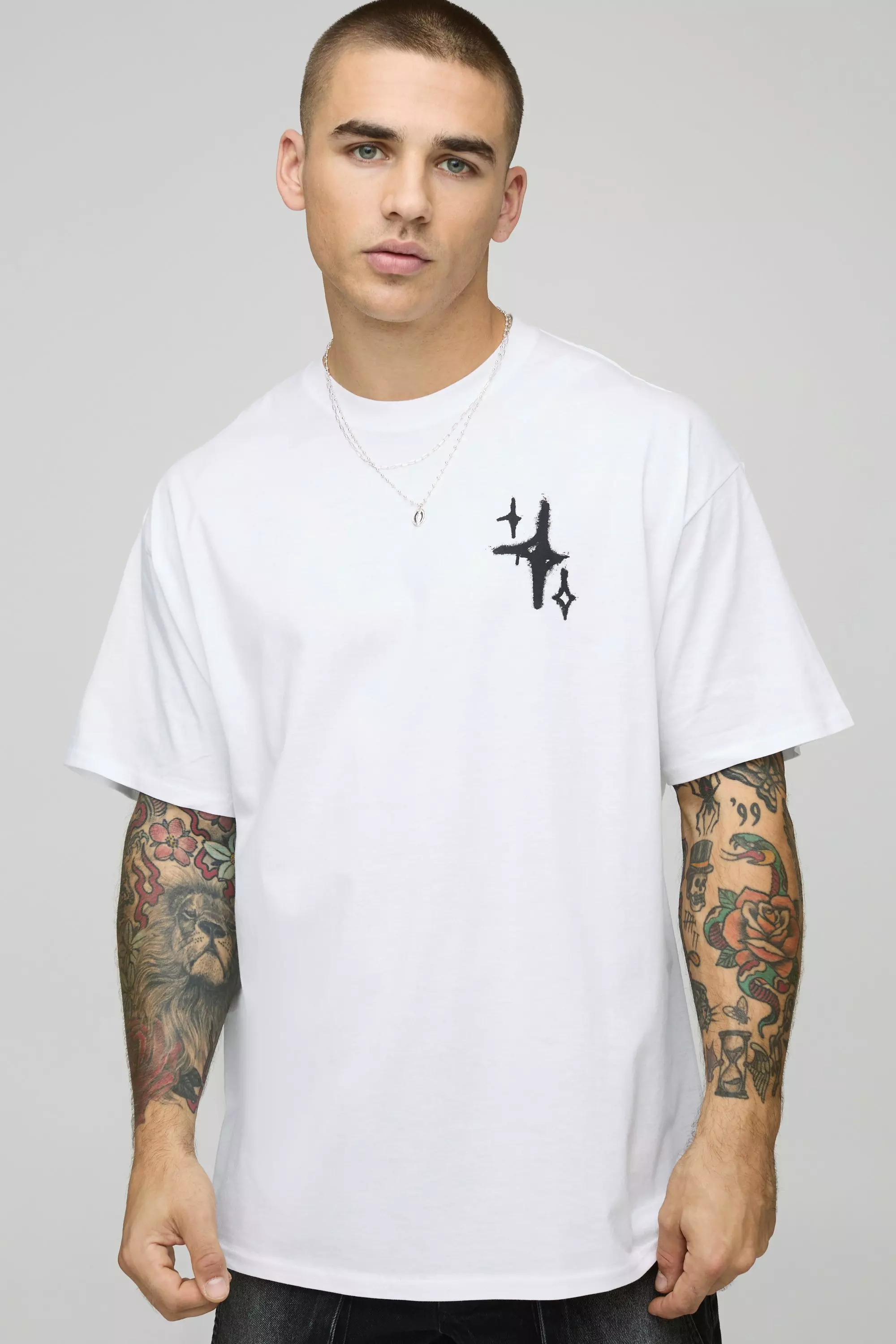White Oversized Graffiti Spray Star T-Shirt | boohooMAN USA